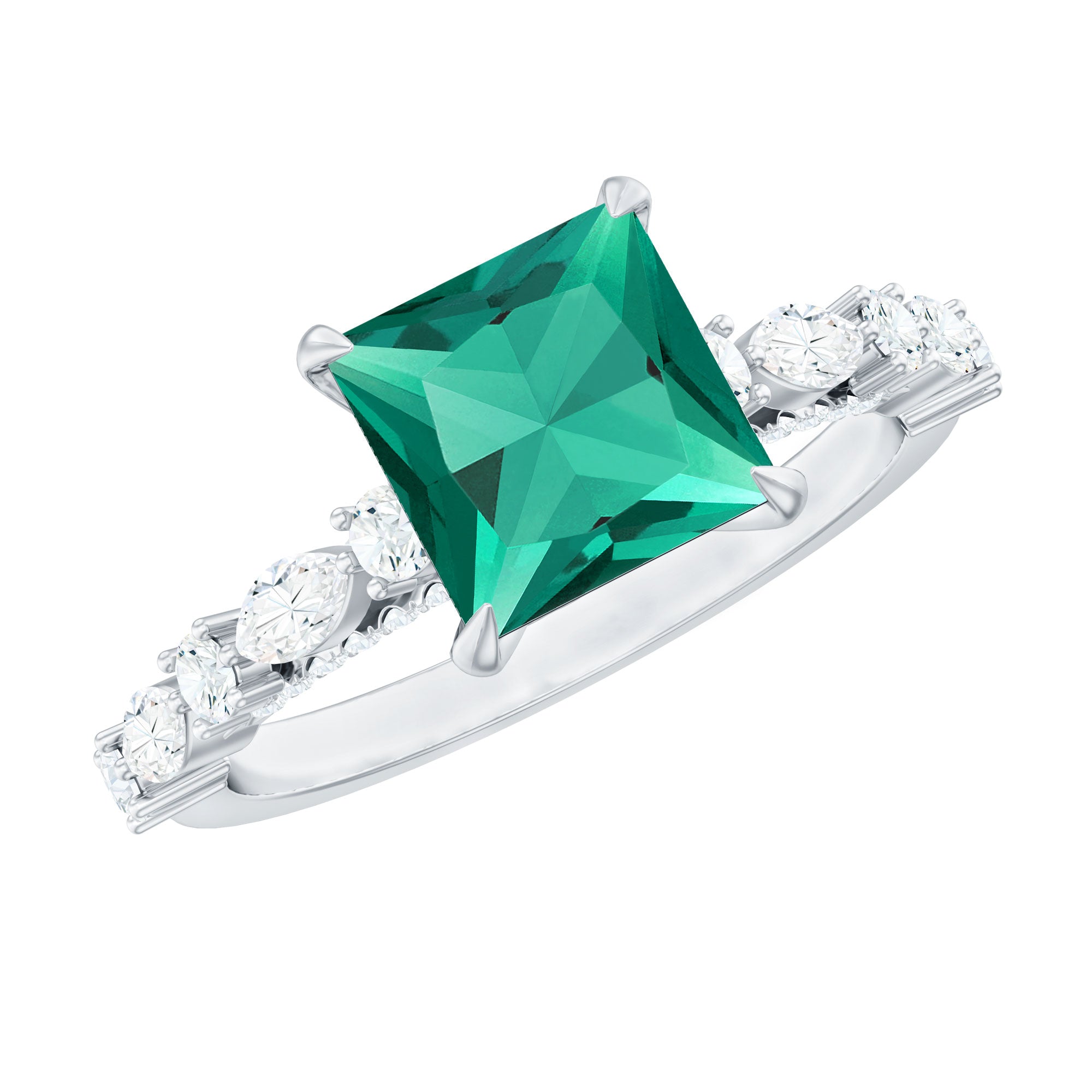 8 MM Solitaire Lab Emerald Princess Cut Engagement Ring with Moissanite