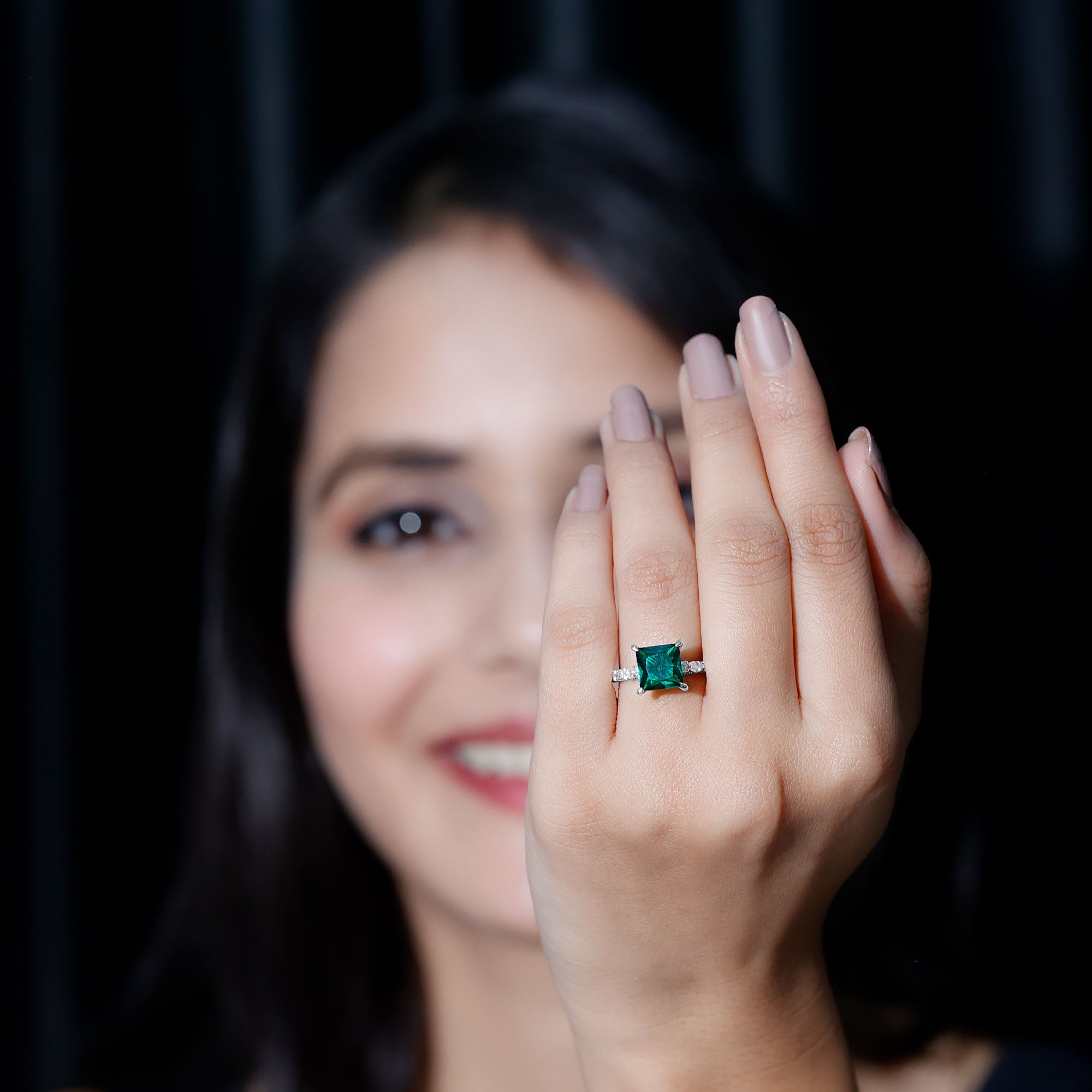 2.4 Carat Solitaire Lab Emerald Princess Cut Engagement Ring with Moissanite AAAA - Rosec Jewels