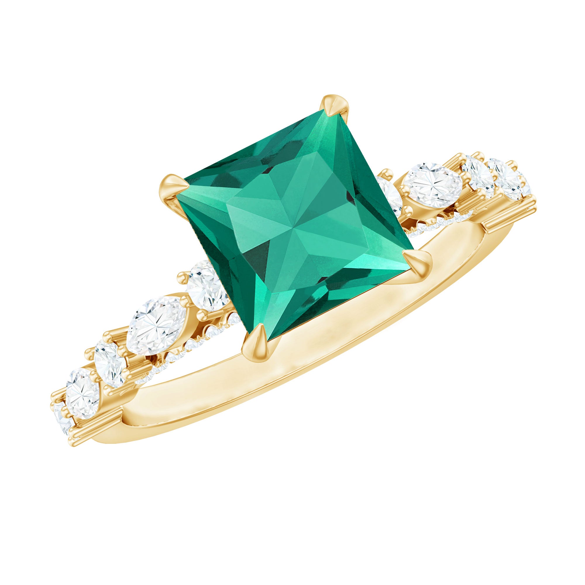 Rosec Jewels-8 MM Solitaire Lab Emerald Princess Cut Engagement Ring with Moissanite