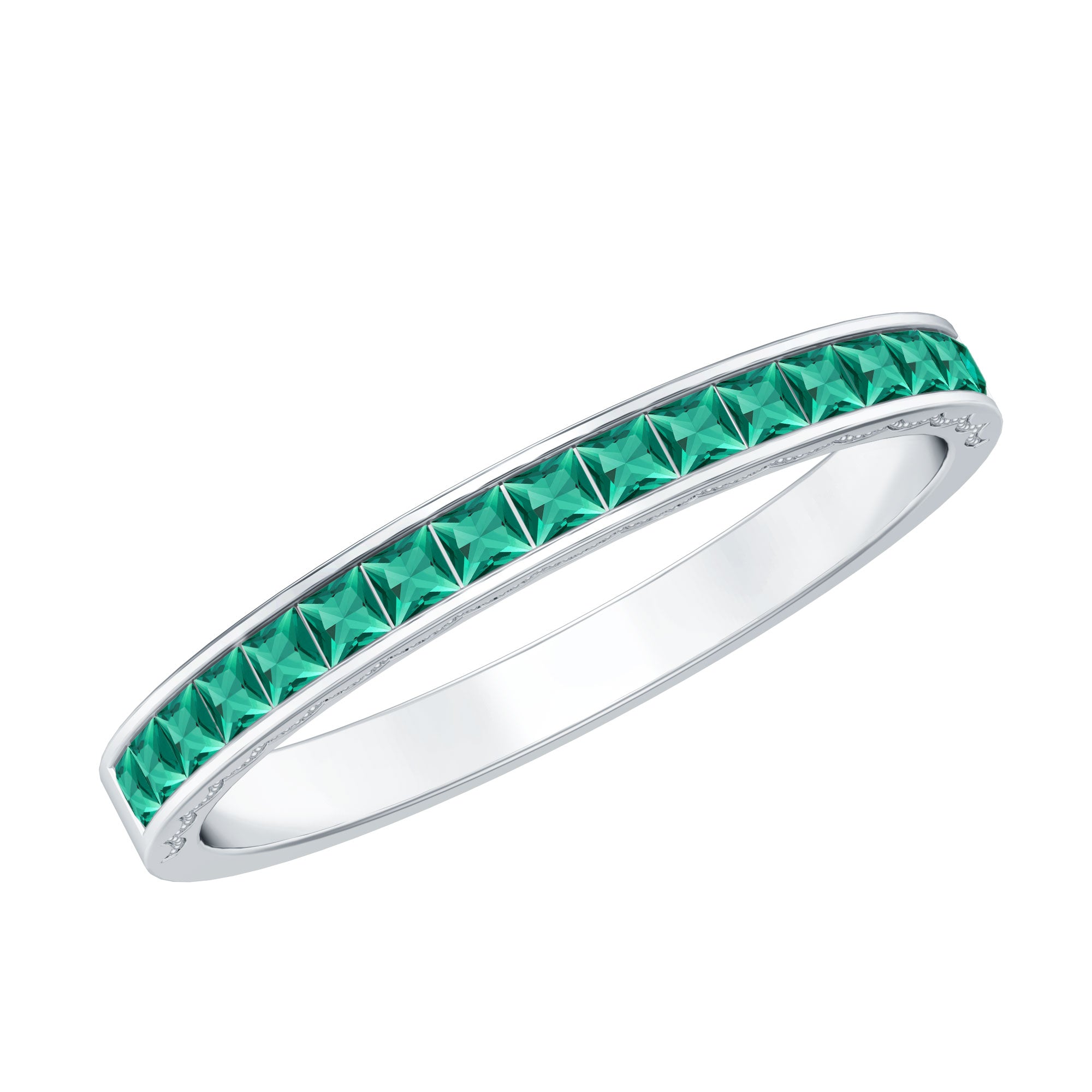 Certified Princess Cut Lab Grown Emerald Eternity Ring