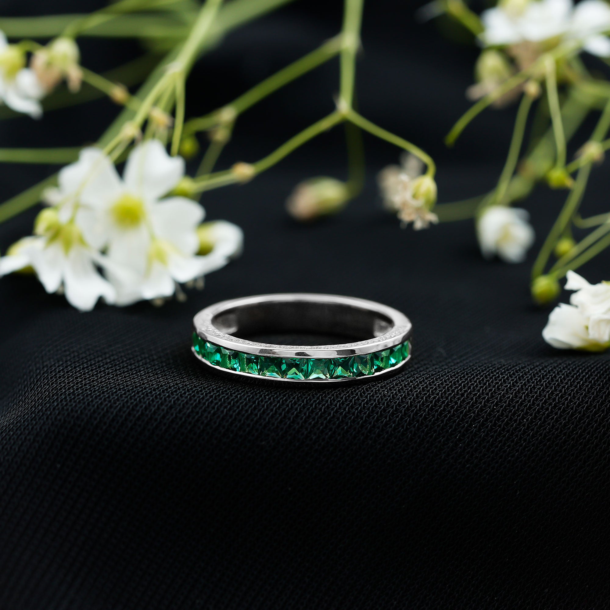 Certified Princess Cut Lab Grown Emerald Eternity Ring AAAA - Rosec Jewels