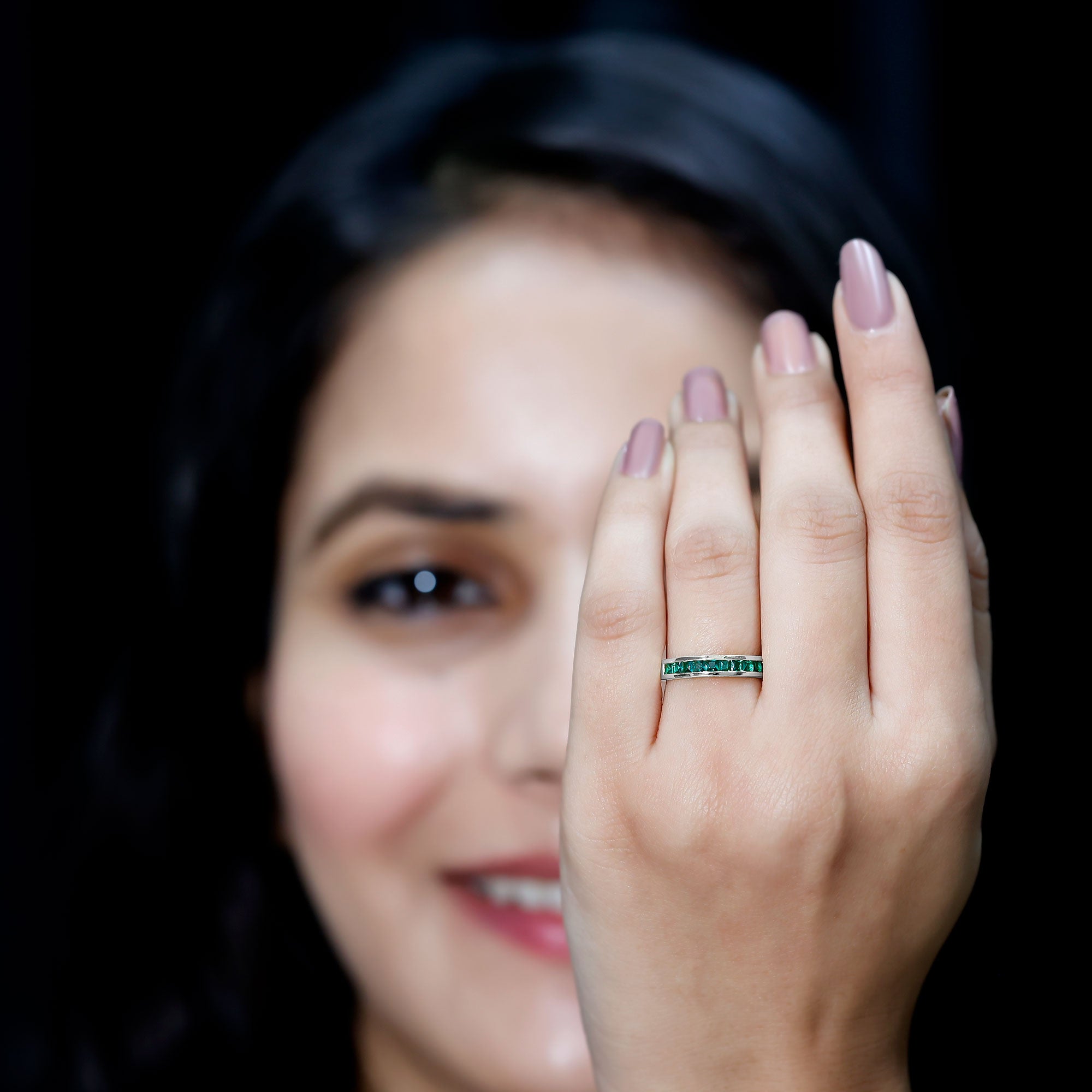 Certified Princess Cut Lab Grown Emerald Eternity Ring AAAA - Rosec Jewels