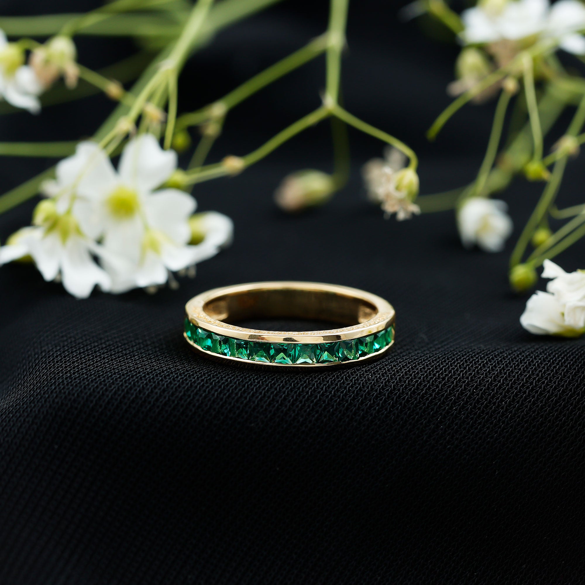 Certified Princess Cut Lab Grown Emerald Eternity Ring AAAA - Rosec Jewels
