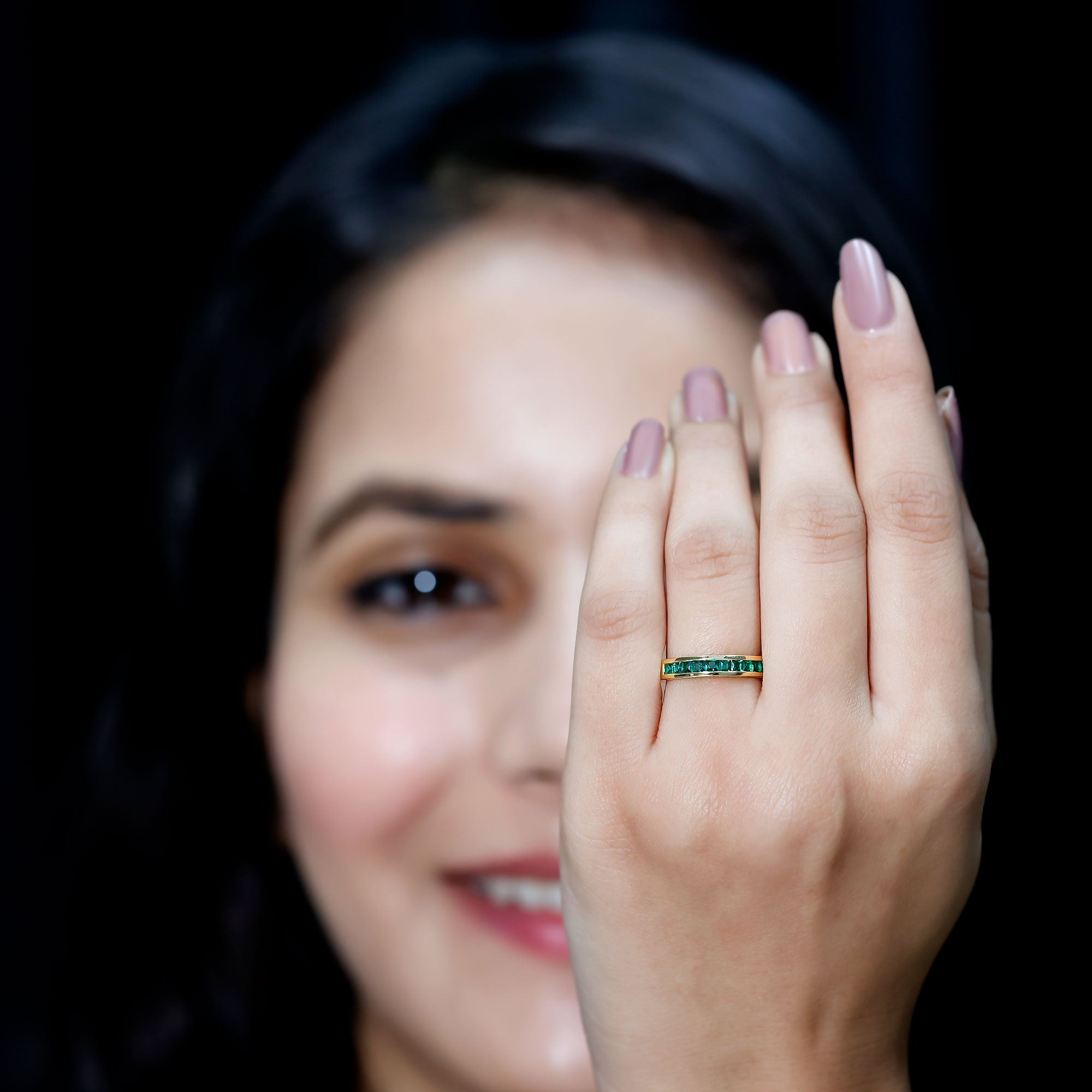 Certified Princess Cut Lab Grown Emerald Eternity Ring AAAA - Rosec Jewels