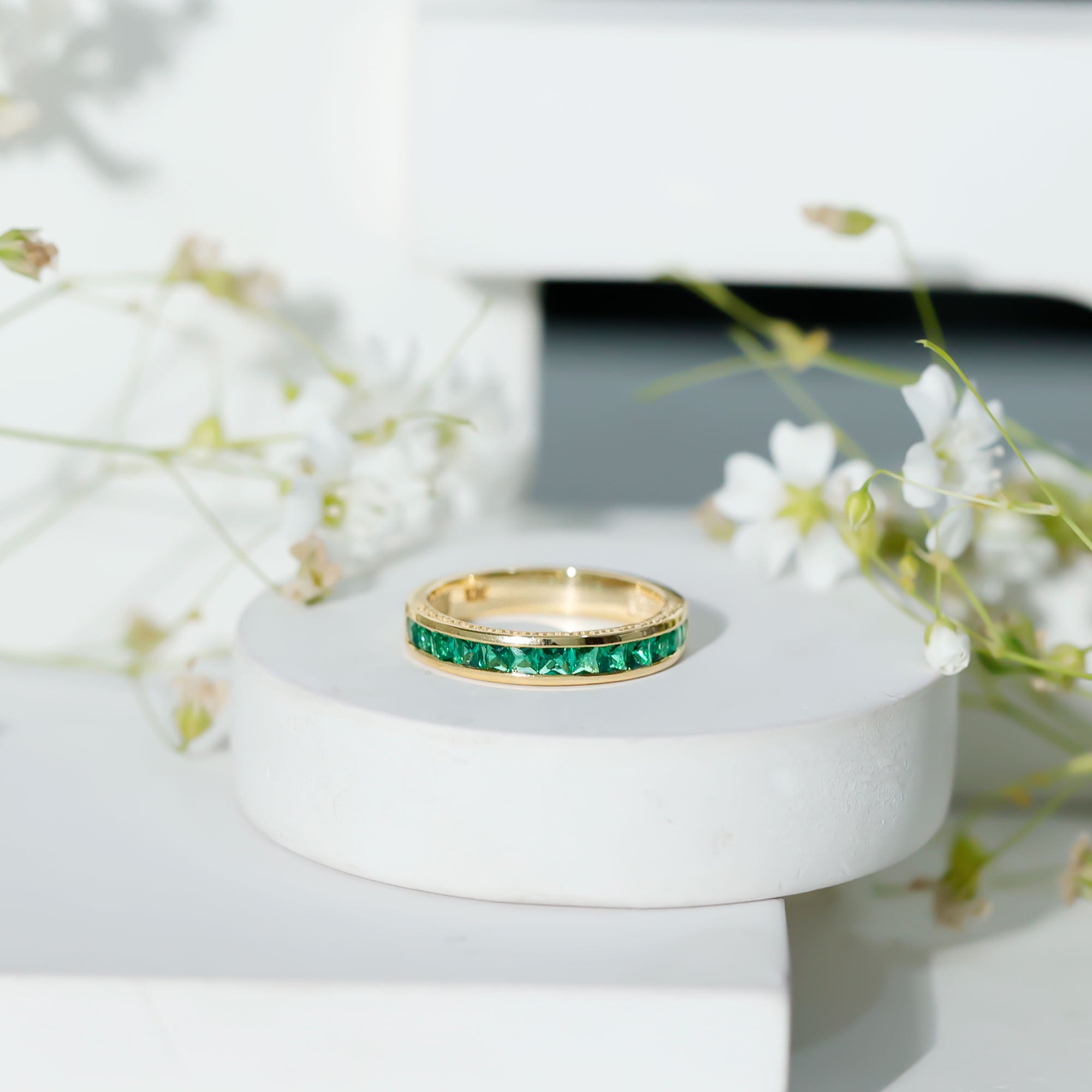Certified Princess Cut Lab Grown Emerald Eternity Ring AAAA - Rosec Jewels