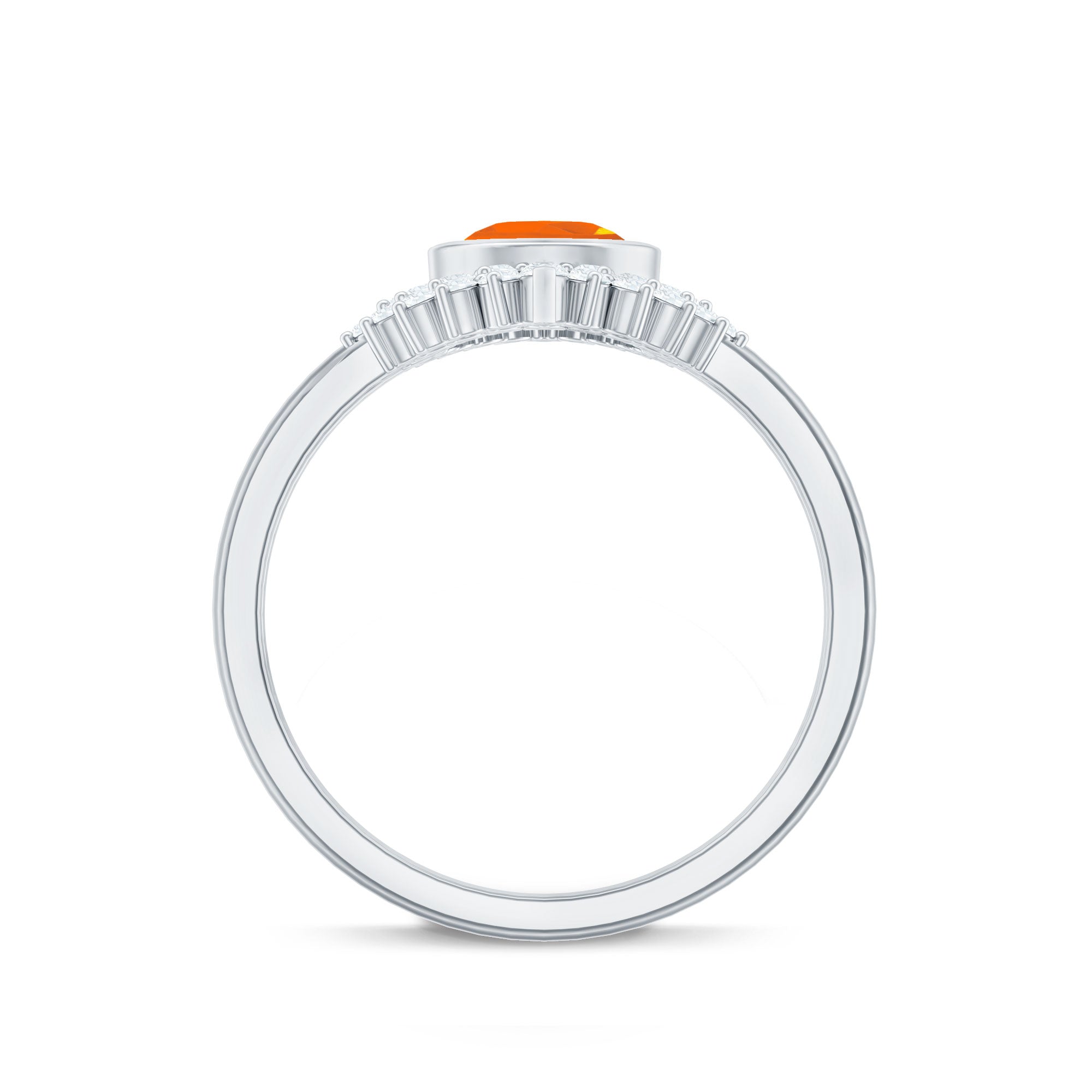 Real 0.6 Carat Fire Opal Teardrop Wedding Ring Set with Diamond Halo AAA - Rosec Jewels