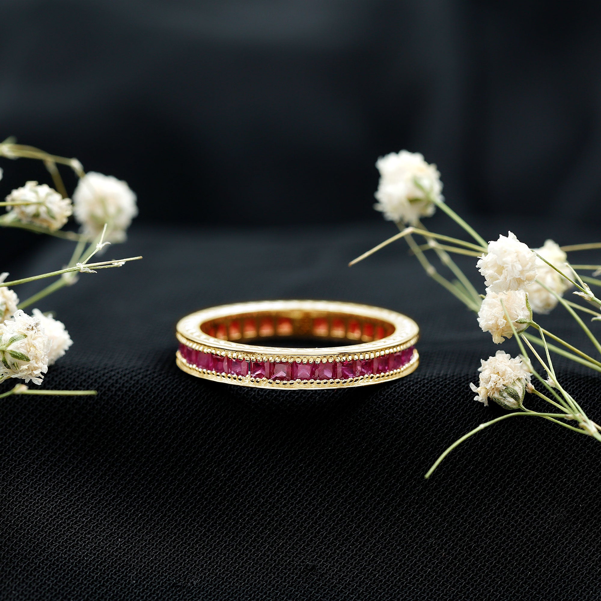Genuine 1.7 Carat Princess Cut Ruby Eternity Wedding Ring for Women AAA - Rosec Jewels