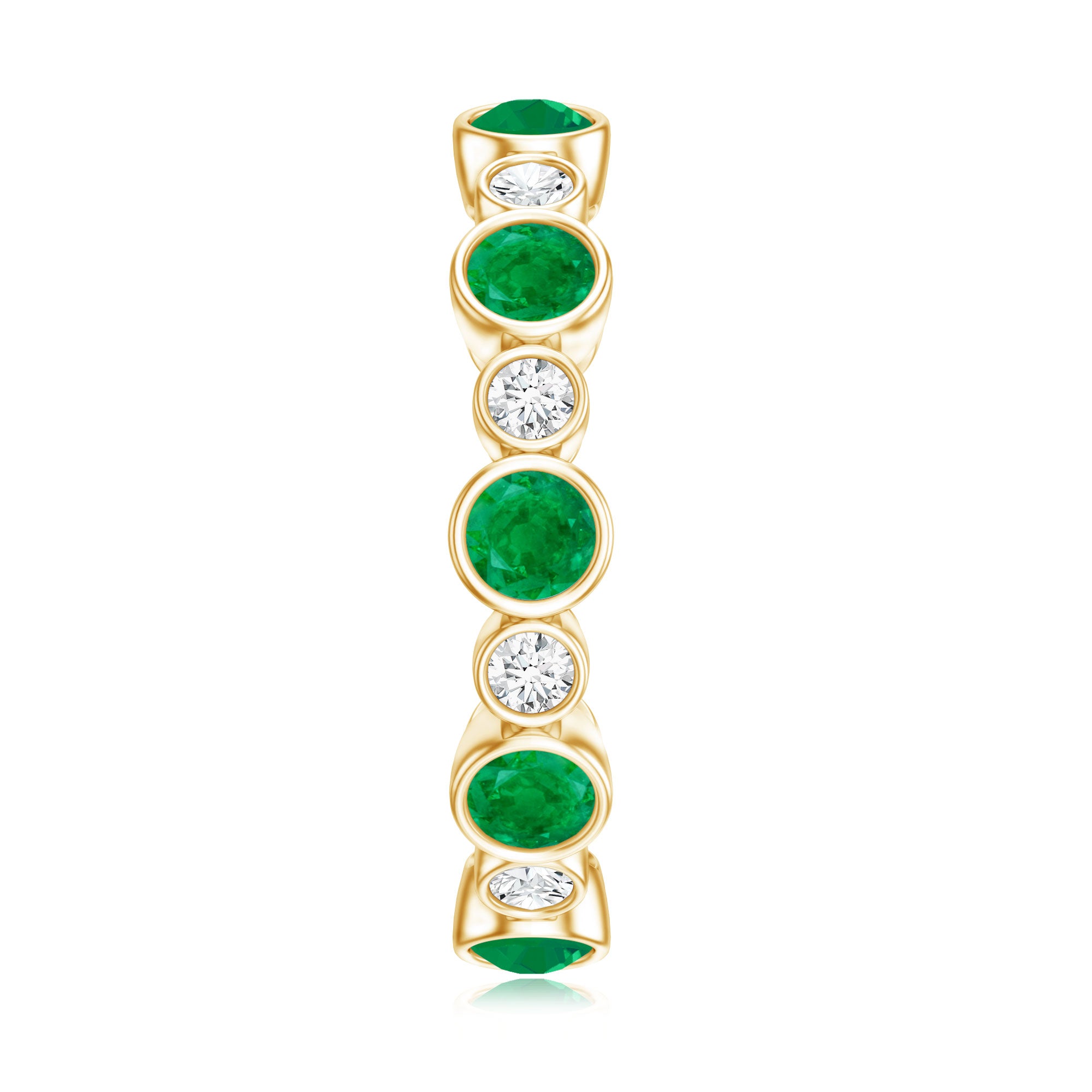 Bezel Set Round Emerald and Diamond Eternity Wedding Band AAA - Rosec Jewels