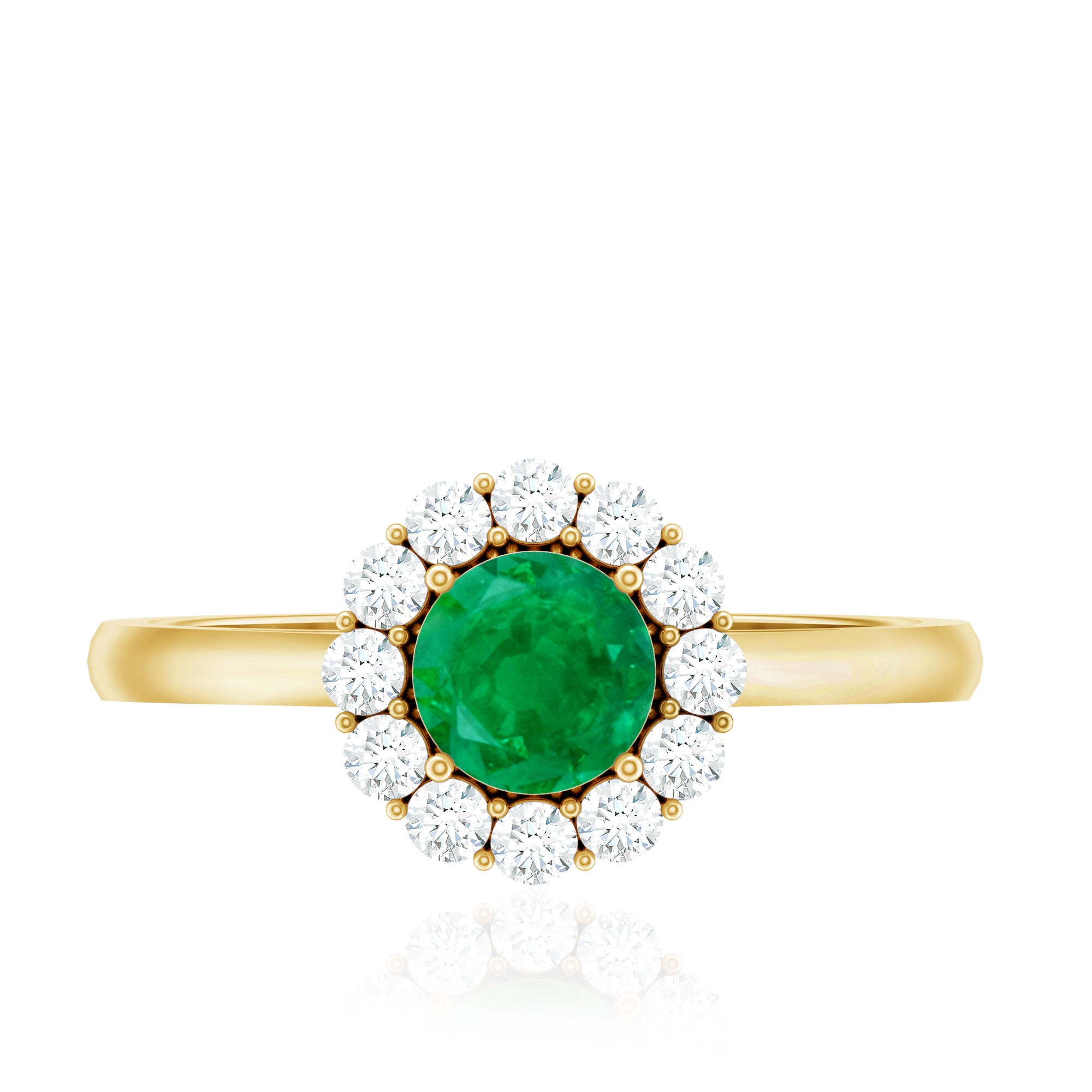 Rosec Jewels-Round Emerald and Diamond Classic Engagement Ring