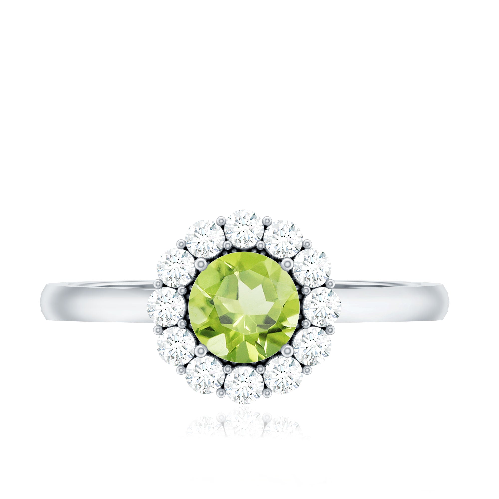 Natural Half Carat Peridot Engagement Ring with Diamond Halo AAA - Rosec Jewels