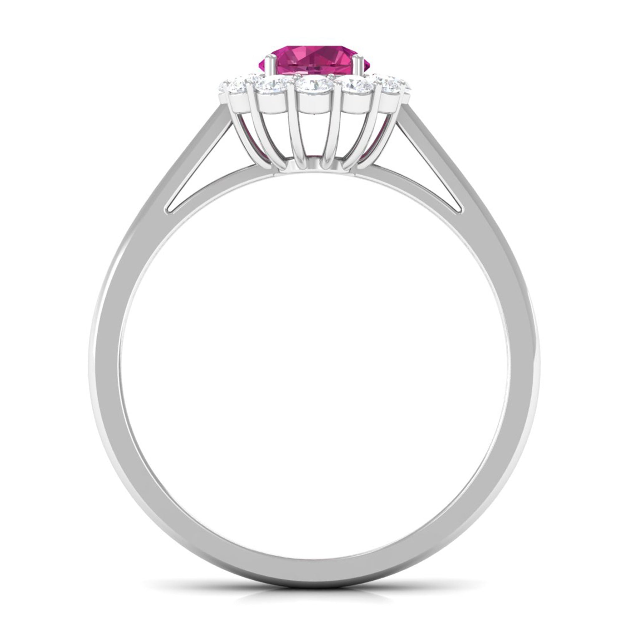 0.75 CT Pink Tourmaline and Diamond Floating Halo Engagement Ring AAA - Rosec Jewels