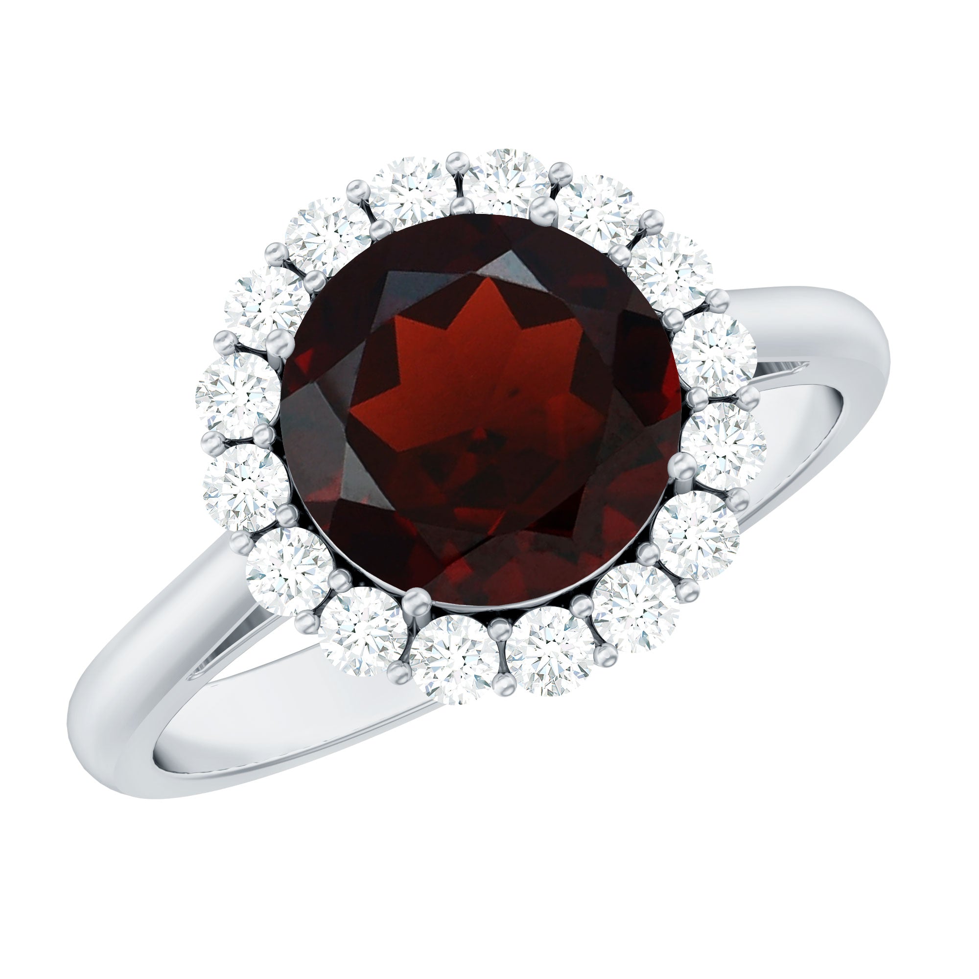 Certified Real 8 mm Garnet Engagement Ring with Diamond Halo