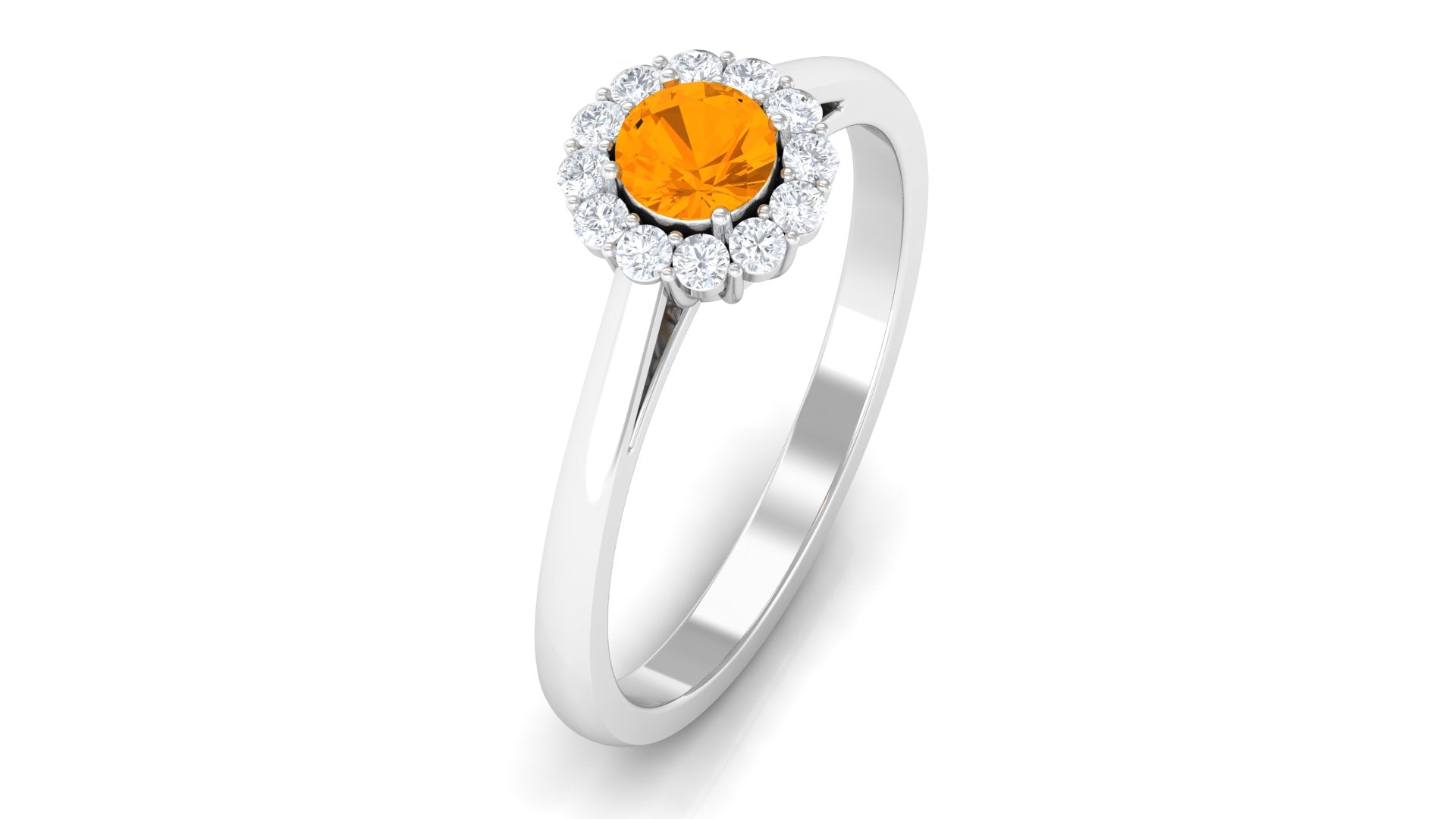 1 CT Fire Opal and Diamond Floating Halo Engagement Ring AAA - Rosec Jewels