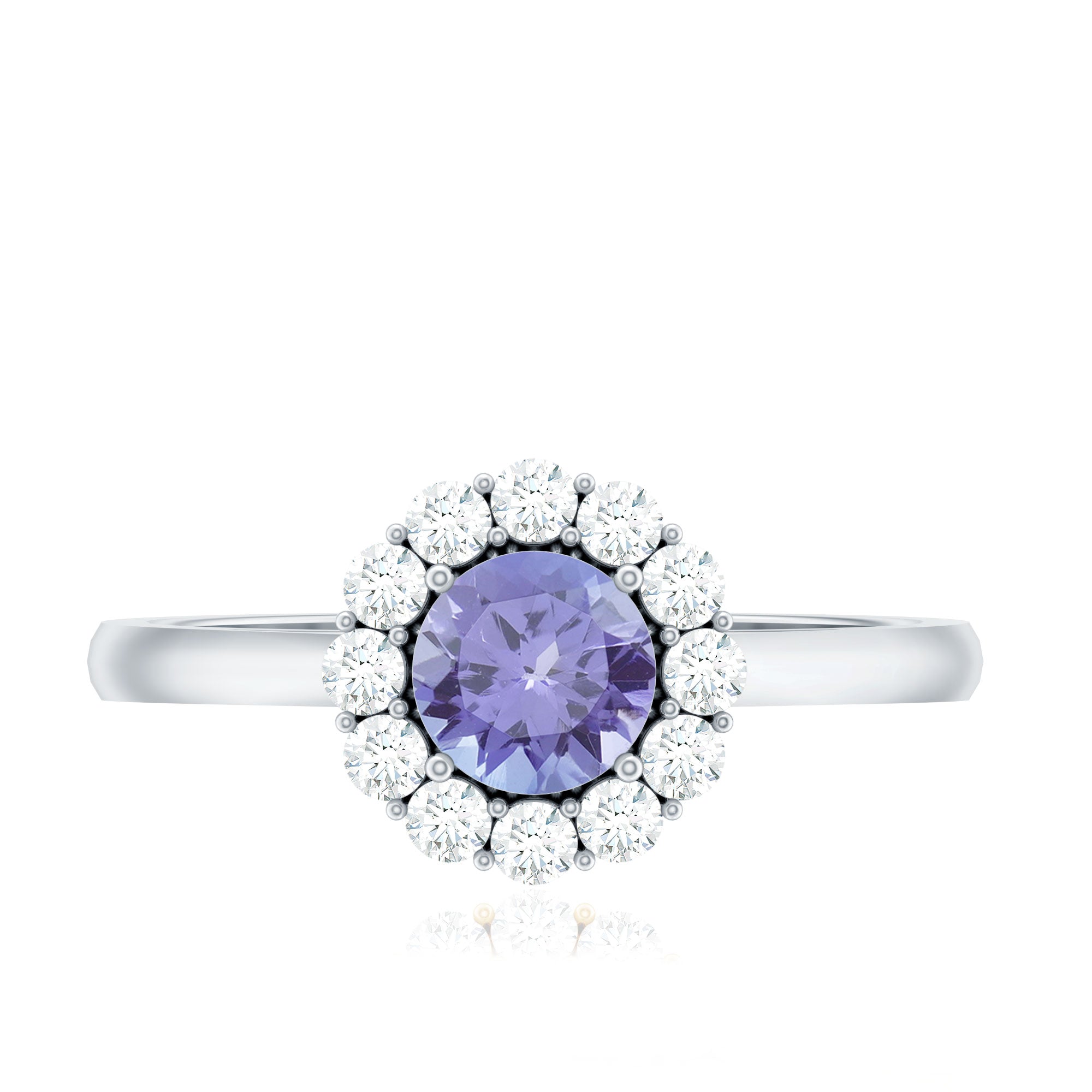 Rosec Jewels-Genuine Tanzanite Classic Engagement Ring with Diamond Halo
