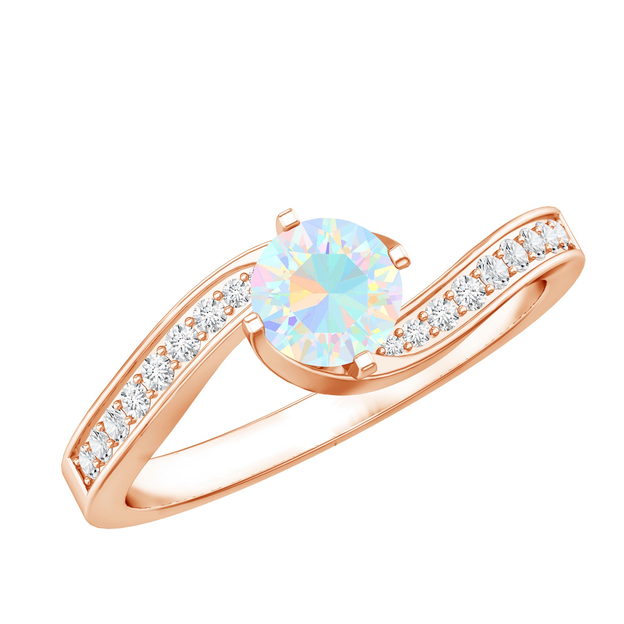 Natural Certified Ethiopian Opal Solitaire Promise Ring with Bypass Shank AAA - Rosec Jewels