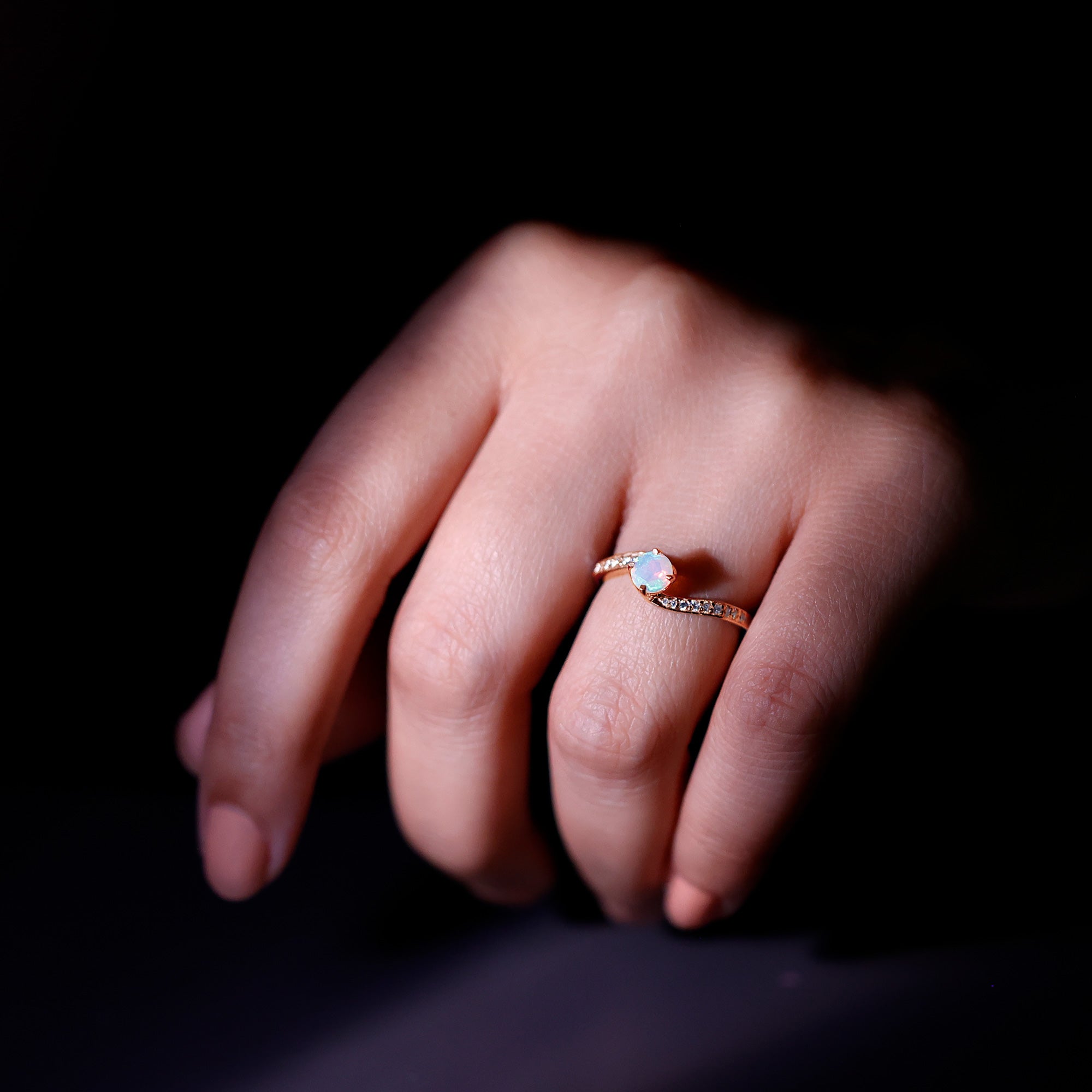 Natural Certified Ethiopian Opal Solitaire Promise Ring with Bypass Shank AAA - Rosec Jewels