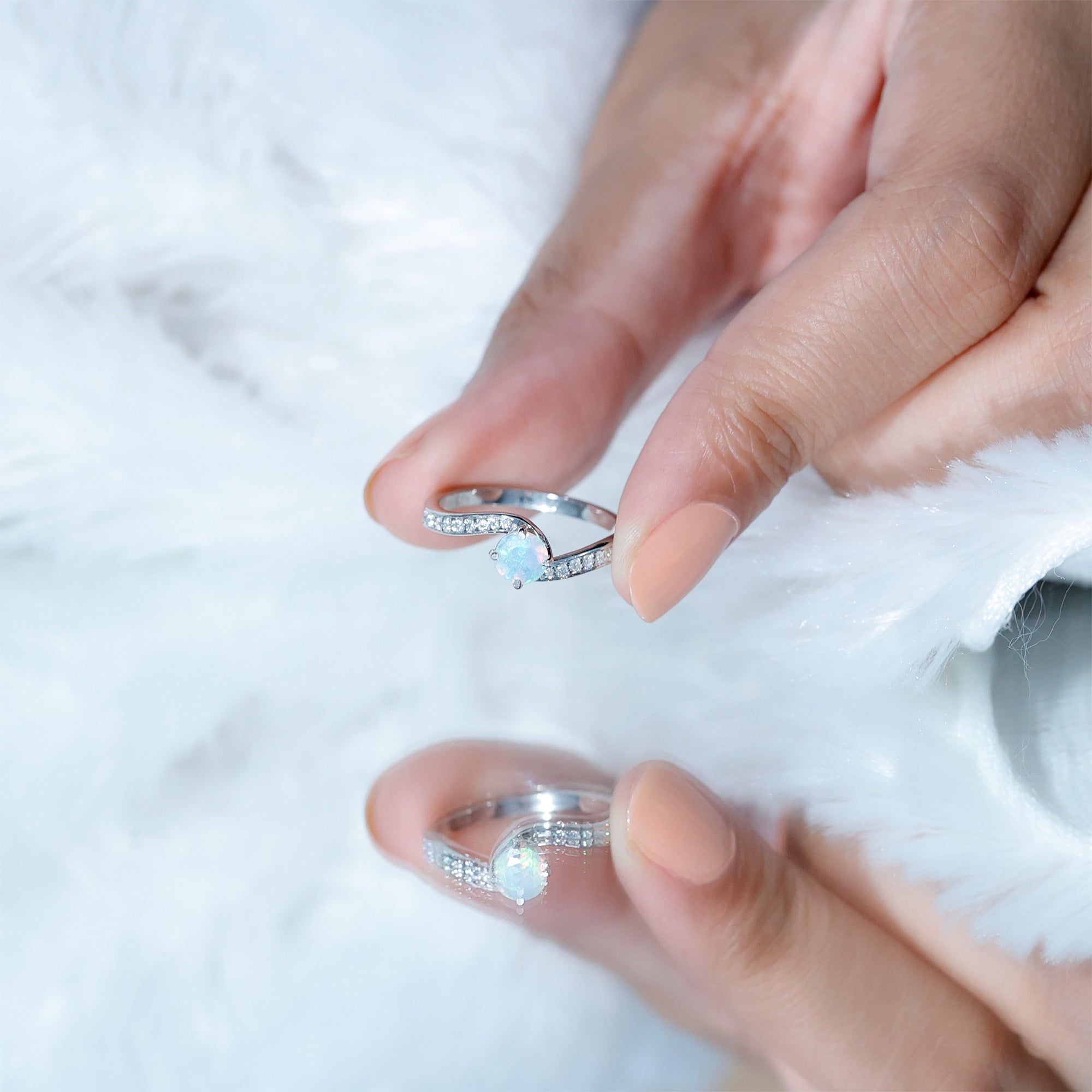Natural Certified Ethiopian Opal Solitaire Promise Ring with Bypass Shank AAA - Rosec Jewels