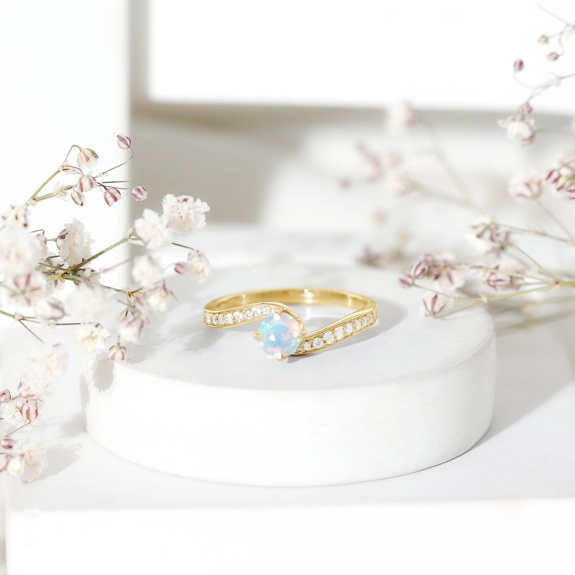 Natural Certified Ethiopian Opal Solitaire Promise Ring with Bypass Shank AAA - Rosec Jewels