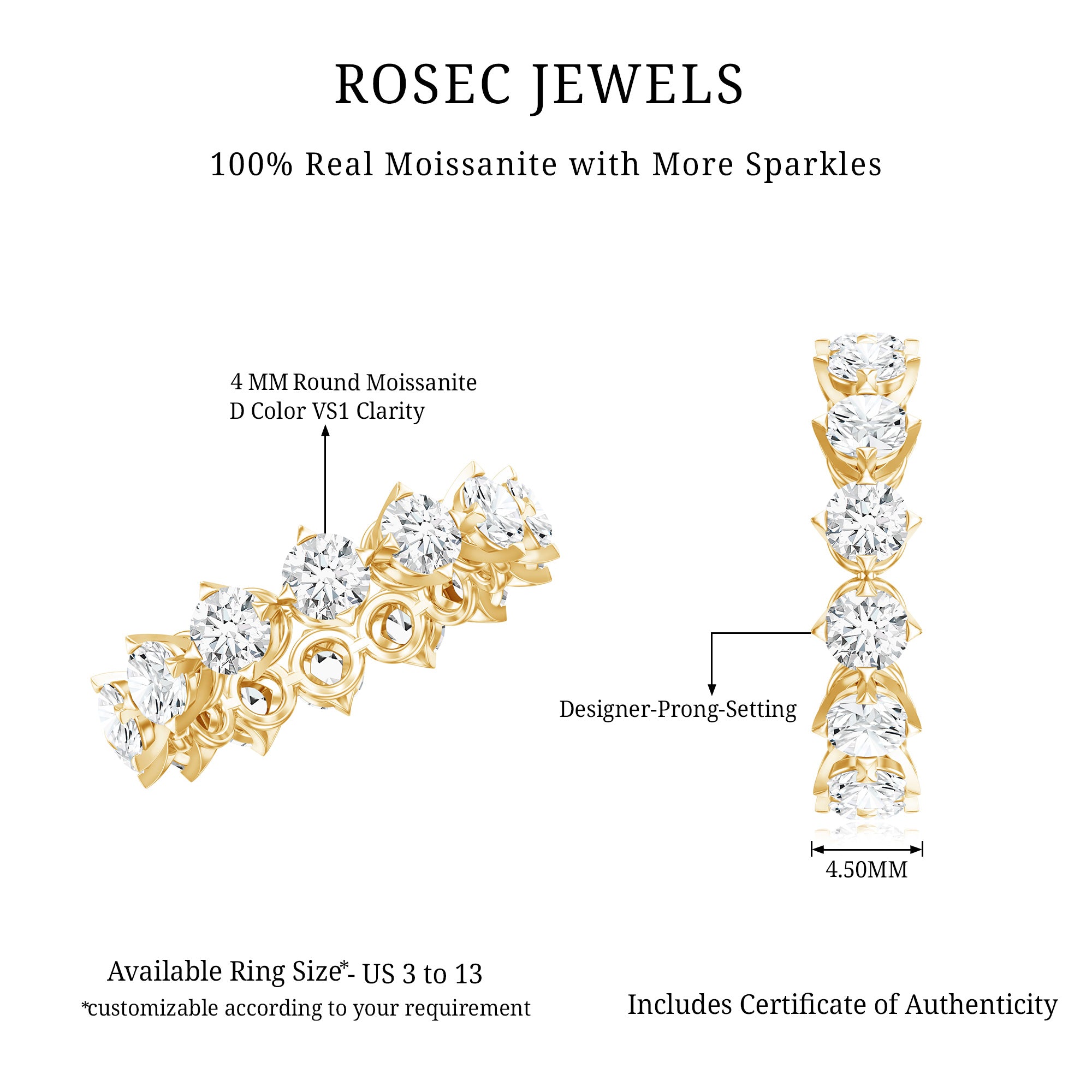 Designer Moissanite Anniversary Band Ring D-VS1 - Rosec Jewels