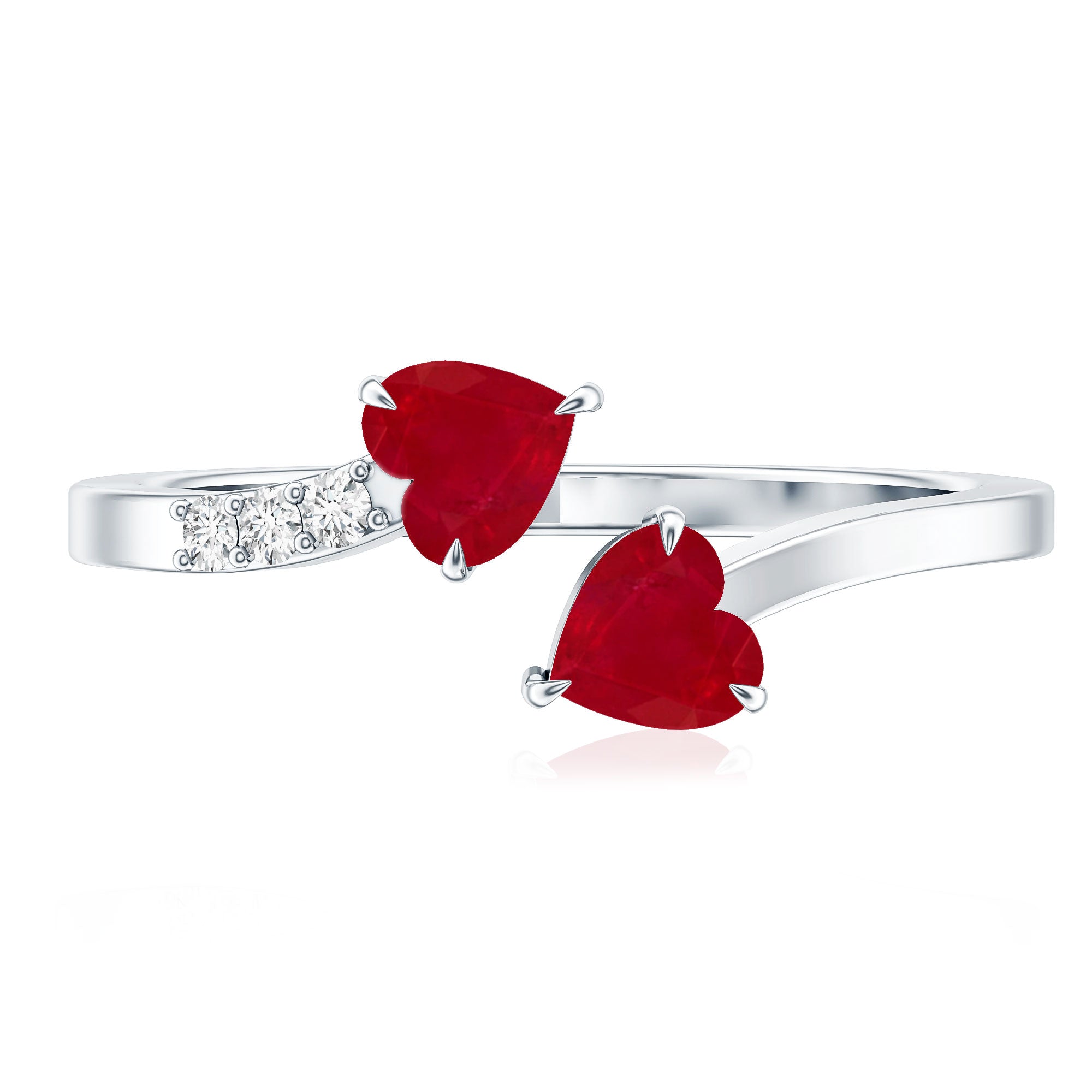 Real Heart Shape Ruby Toi Et Moi Promise Ring with Diamond AAA - Rosec Jewels