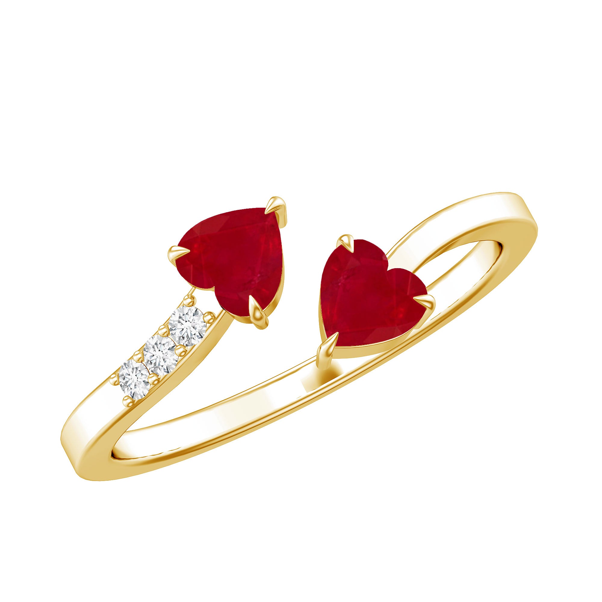Real Heart Shape Ruby Toi Et Moi Promise Ring with Diamond AAA - Rosec Jewels