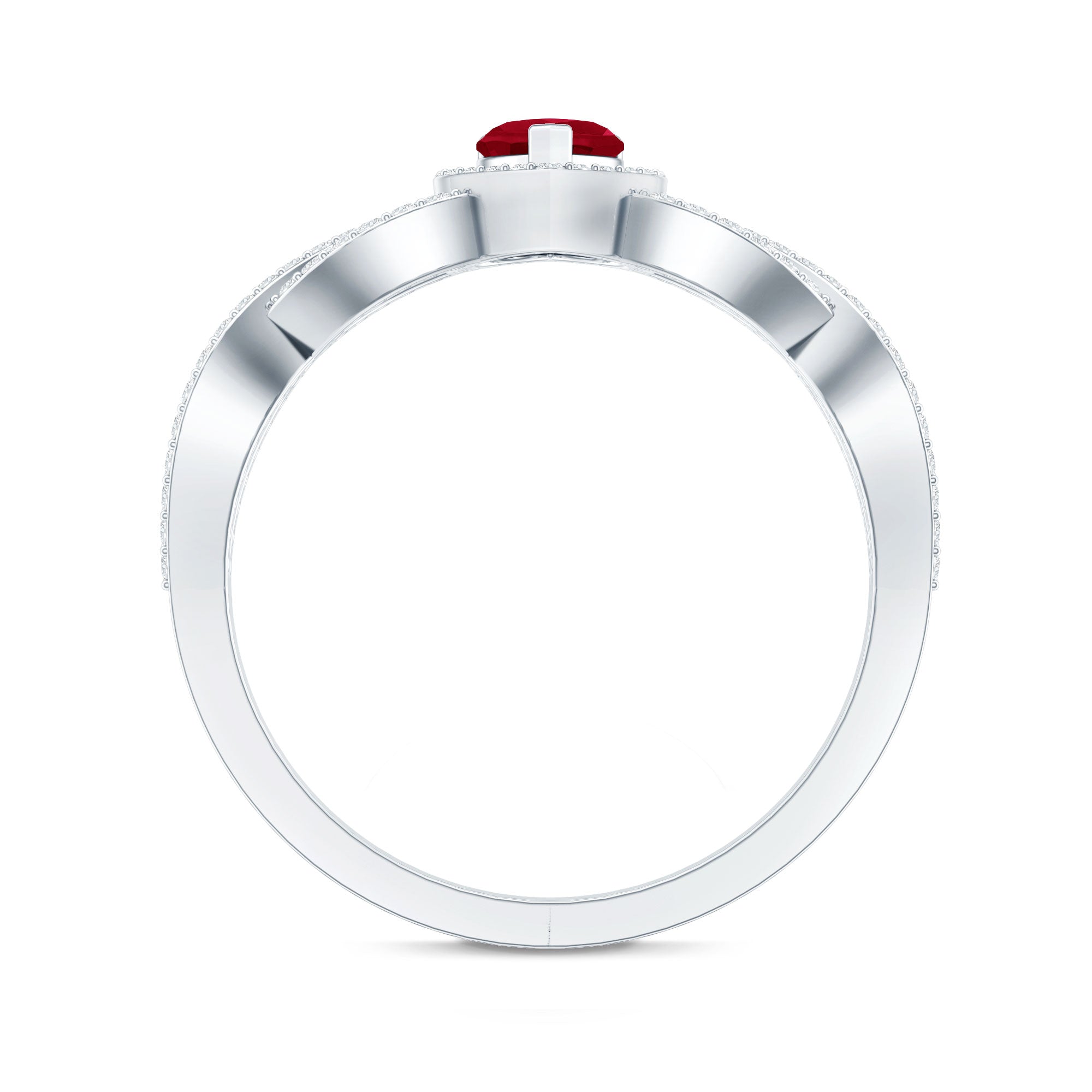 Natural Ruby Heart Promise Ring with Diamond Crossover Shank AAA - Rosec Jewels