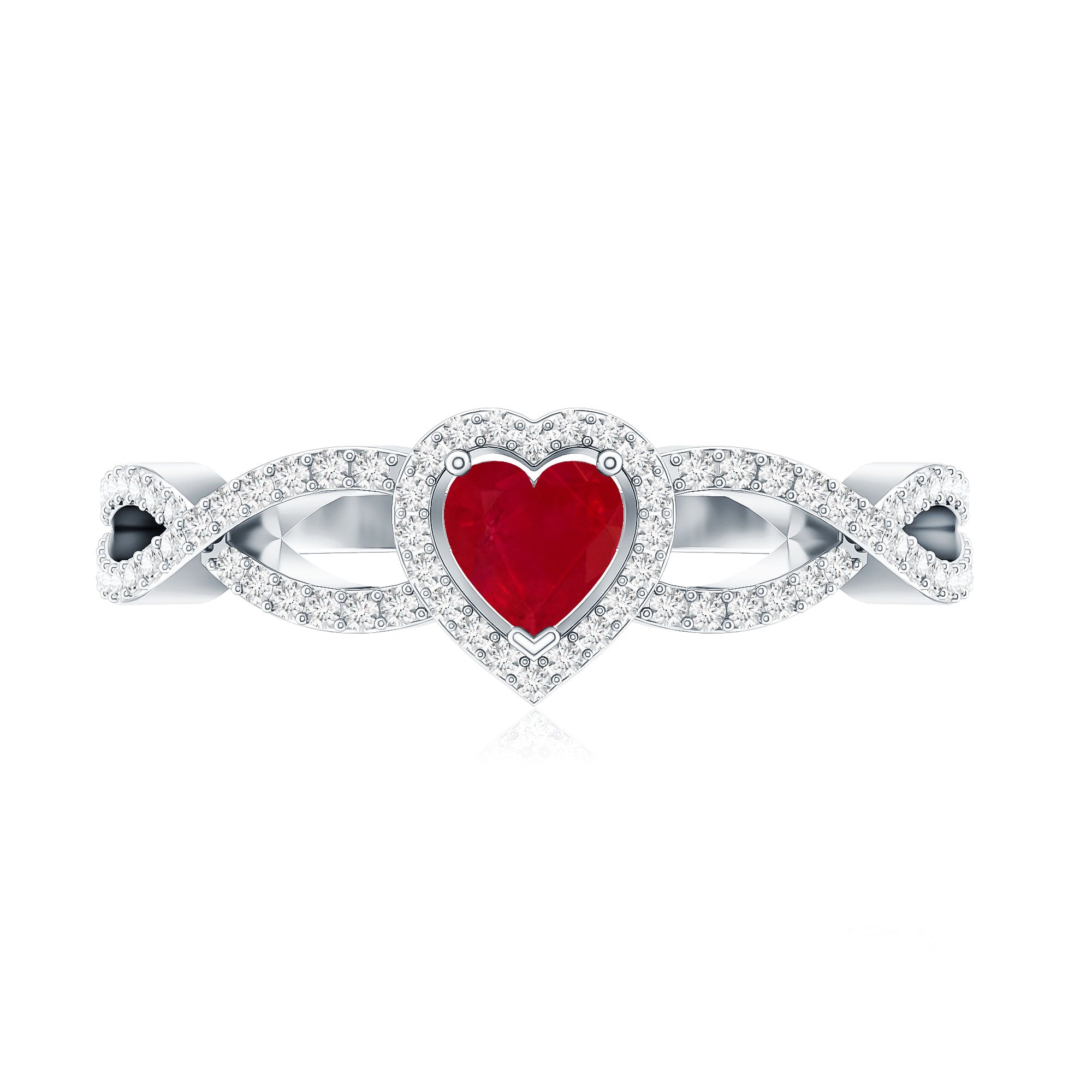 Natural Ruby Heart Promise Ring with Diamond Crossover Shank AAA - Rosec Jewels