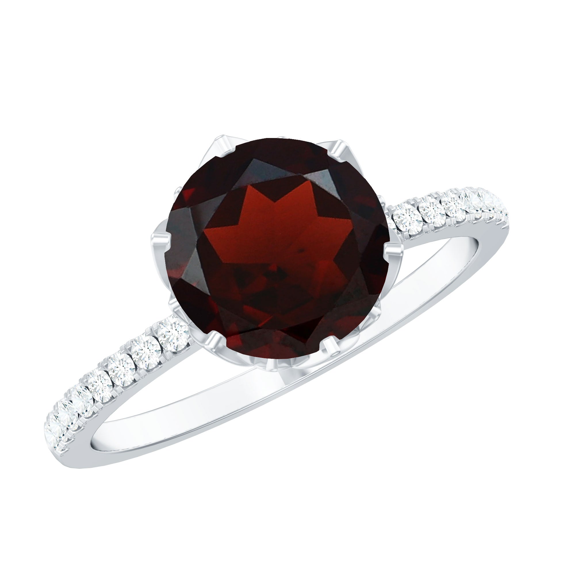 Minimal Garnet Solitaire Promise Ring with Diamond