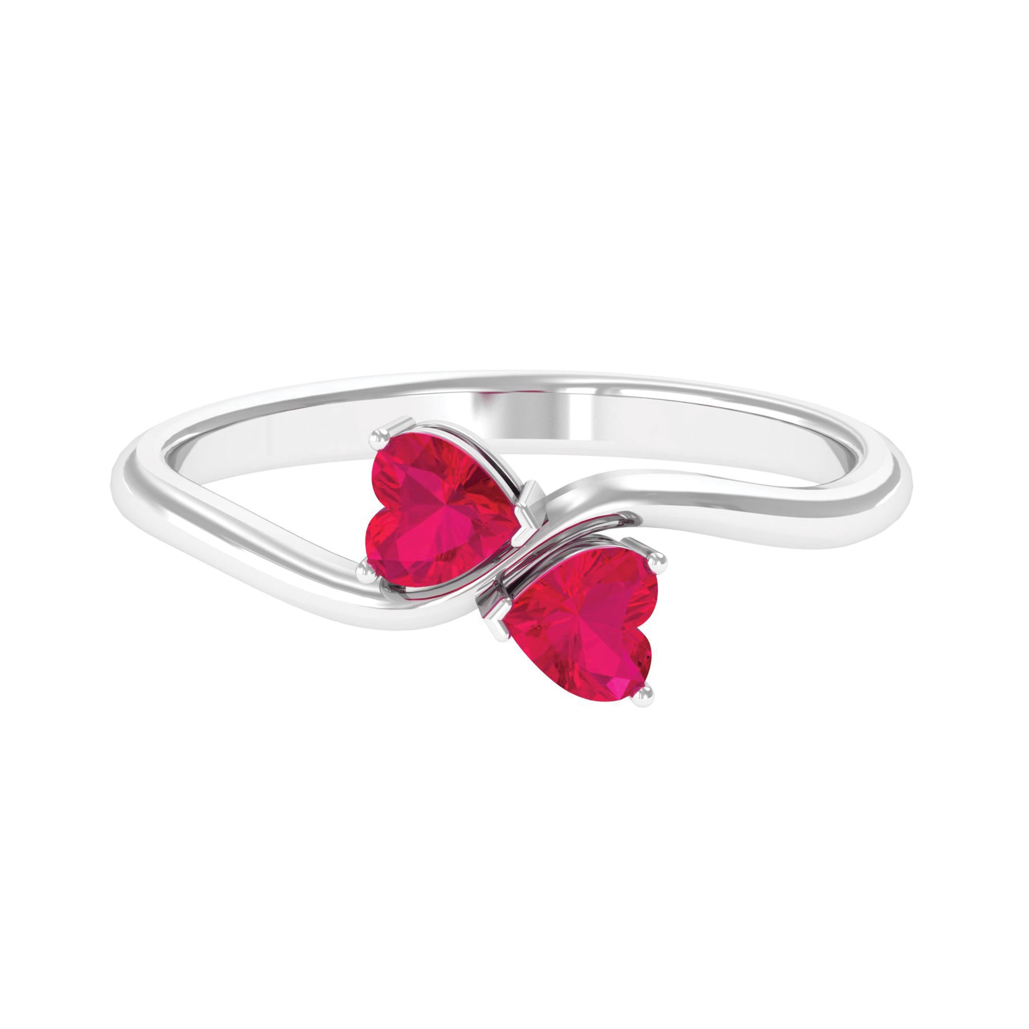 1 CT Heart Ruby Two Stone Promise Ring