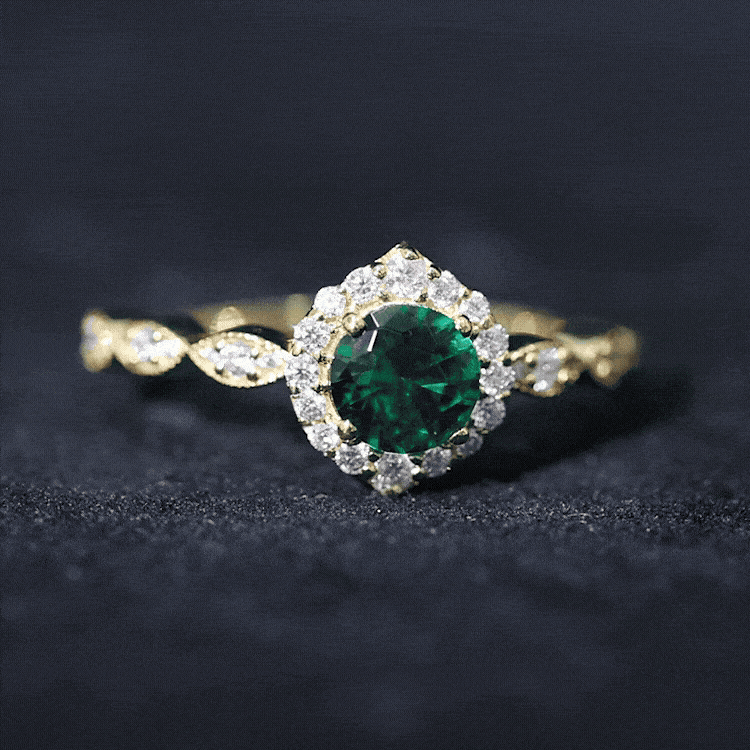 Rosec Jewels-Lab Created Emerald Vintage Style Engagement Ring With Diamonds