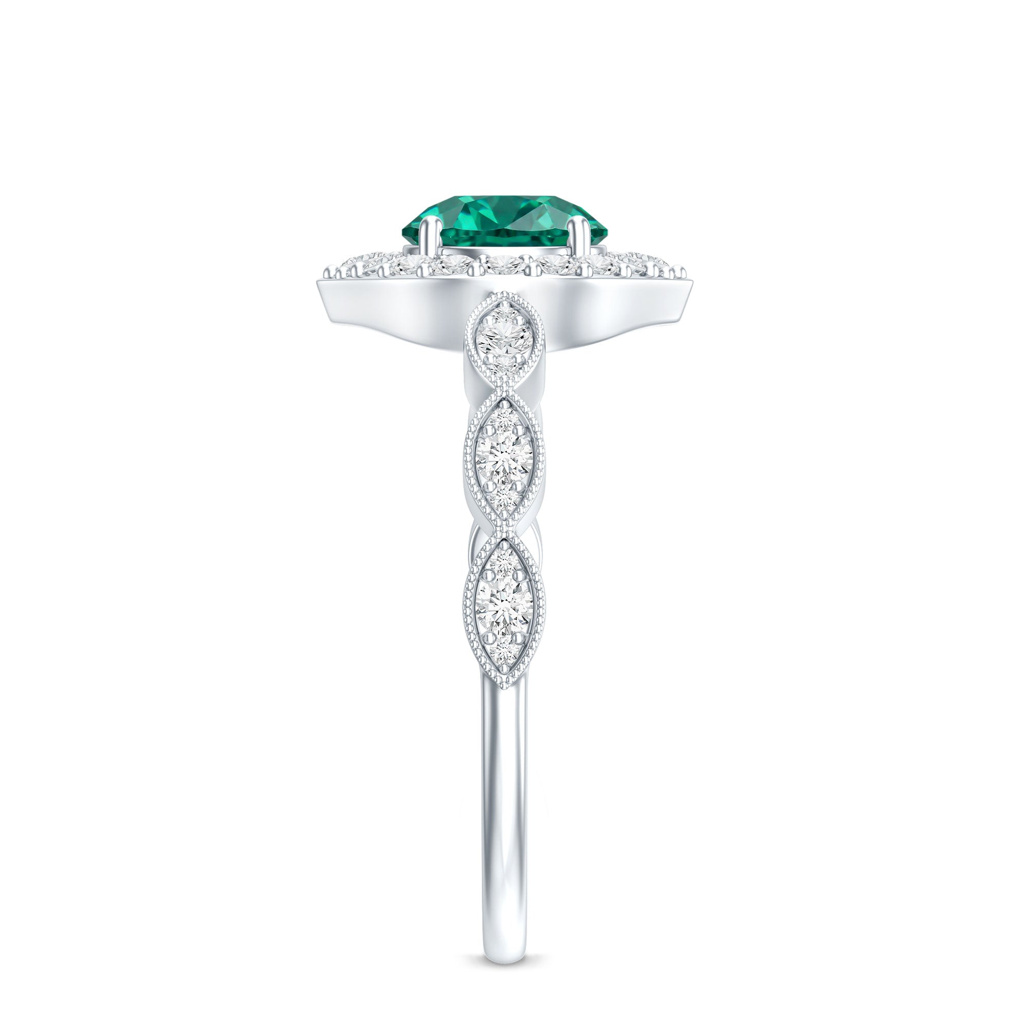 Rosec Jewels-Lab Created Emerald Vintage Style Engagement Ring With Diamonds