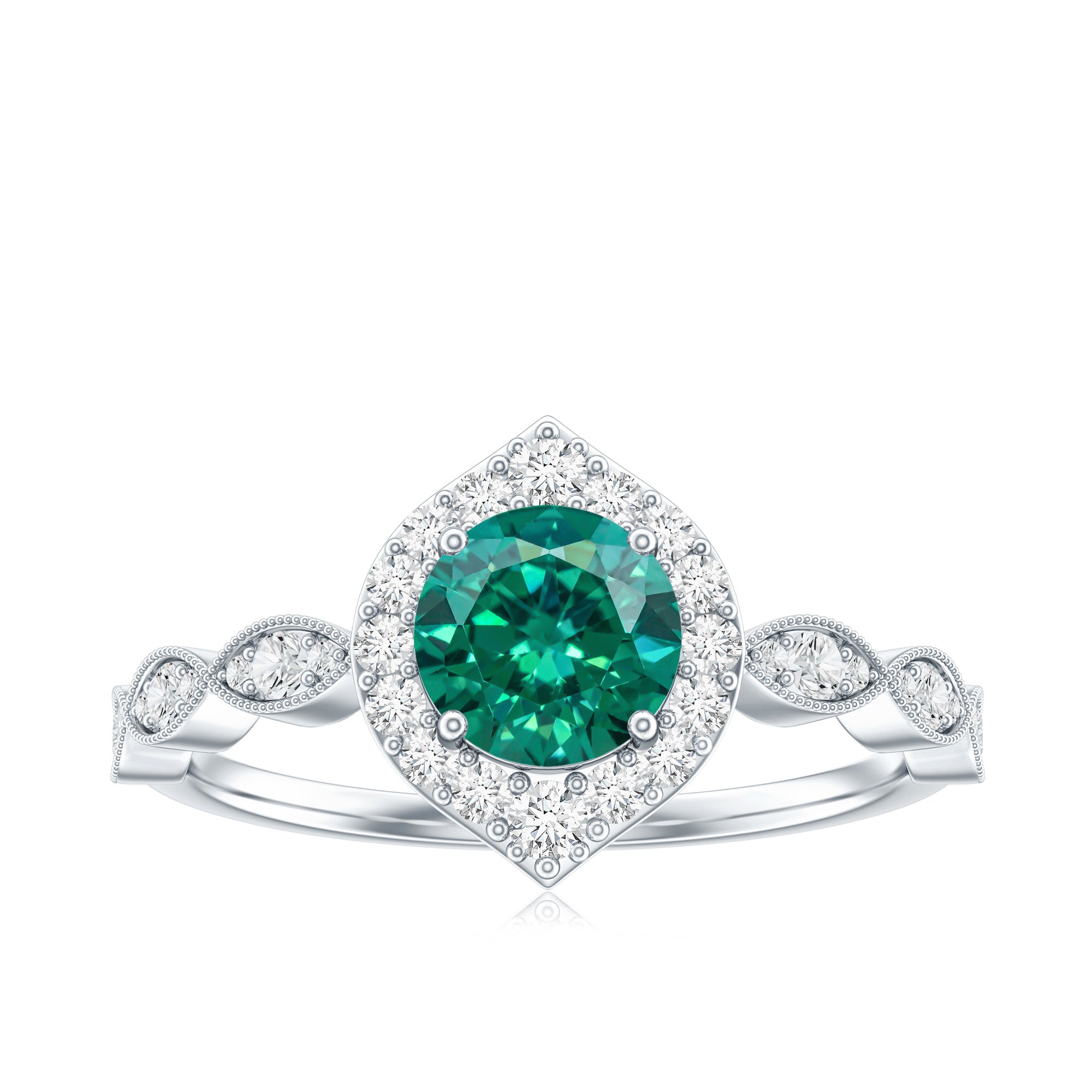 Rosec Jewels-Lab Created Emerald Vintage Style Engagement Ring With Diamonds