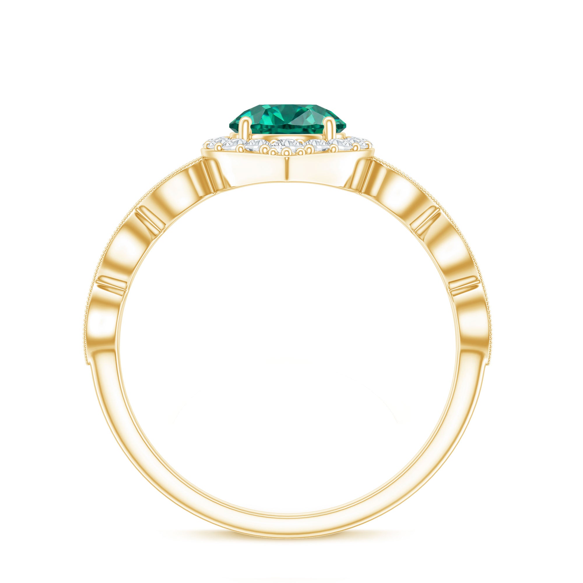 Rosec Jewels-Lab Created Emerald Vintage Style Engagement Ring With Diamonds