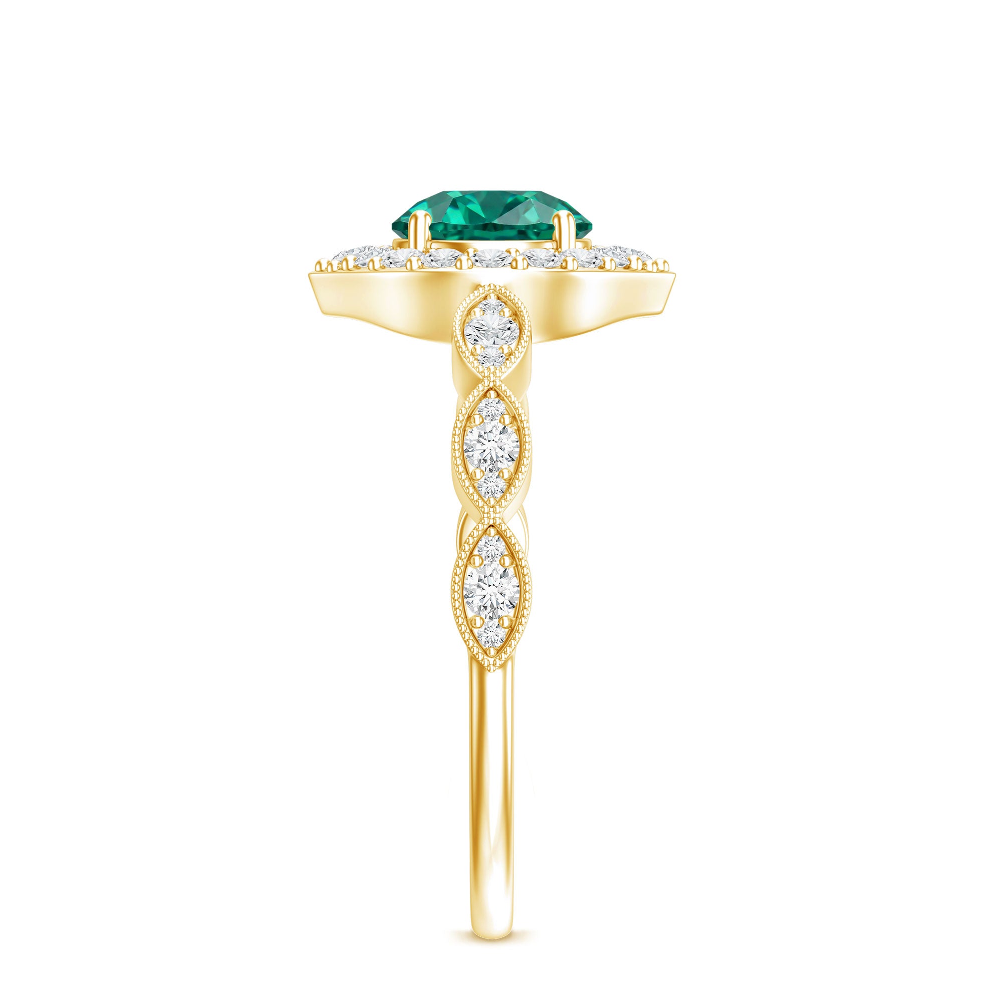 Rosec Jewels-Lab Created Emerald Vintage Style Engagement Ring With Diamonds