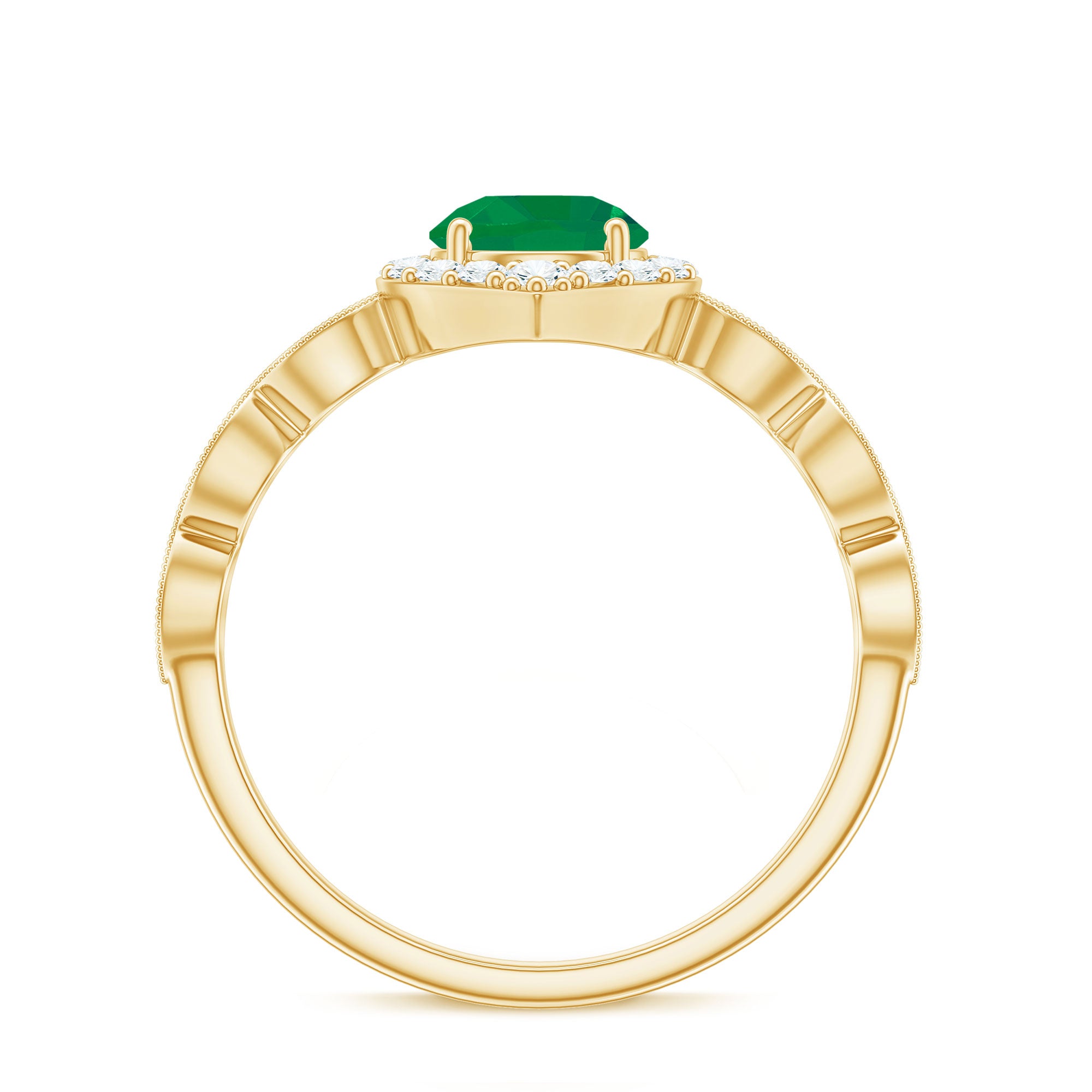 Natural Emerald Vintage Looking Engagement Ring with Diamond Halo AAA - Rosec Jewels