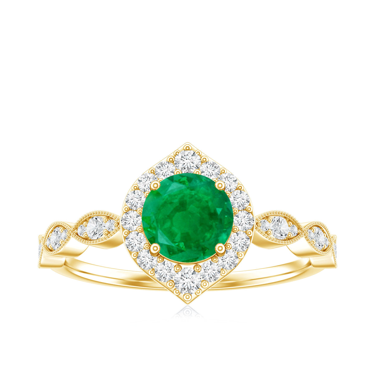 Natural Emerald Vintage Looking Engagement Ring with Diamond Halo AAA - Rosec Jewels