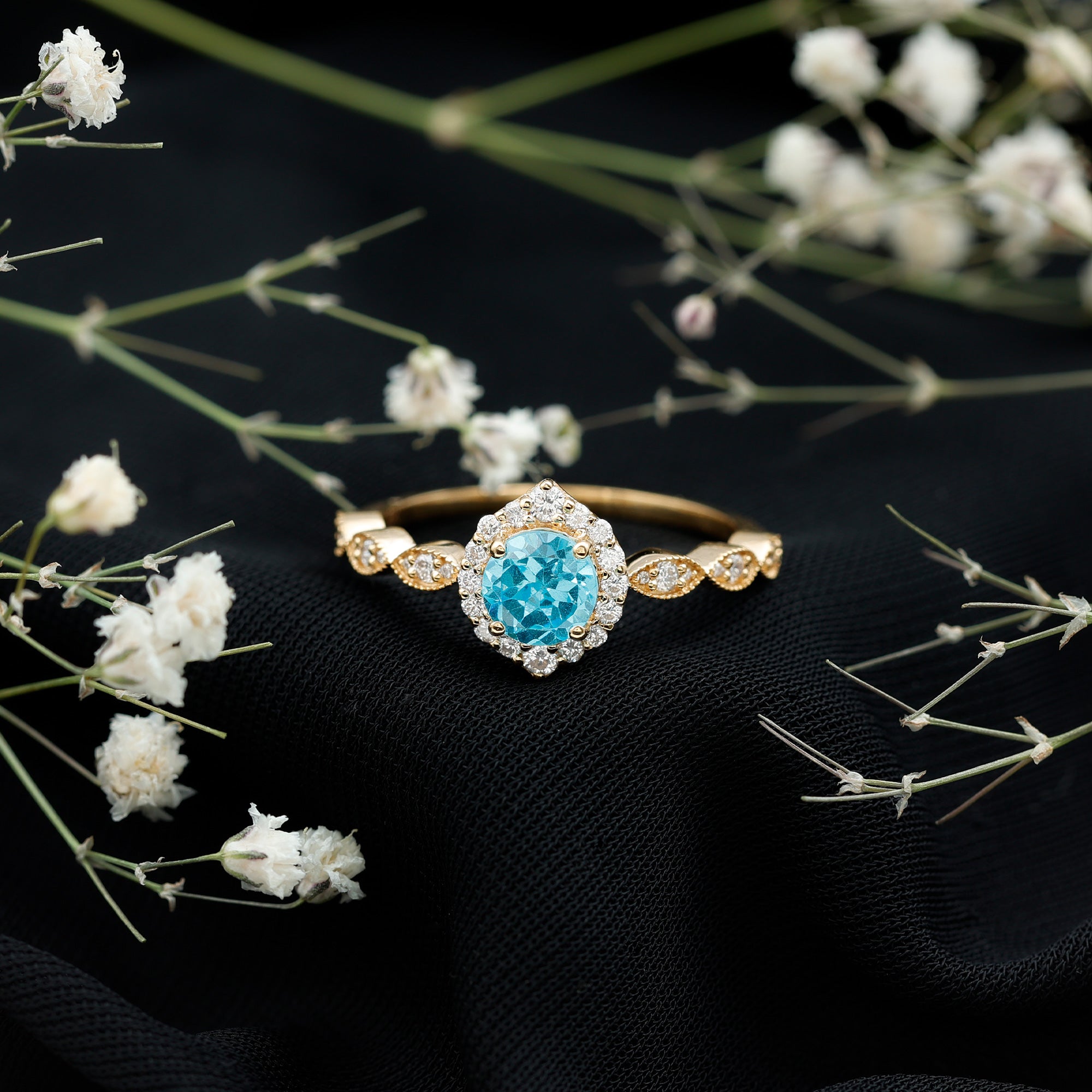 0.8 Carat Aquamarine and Diamond Designer Engagement Ring AAA - Rosec Jewels