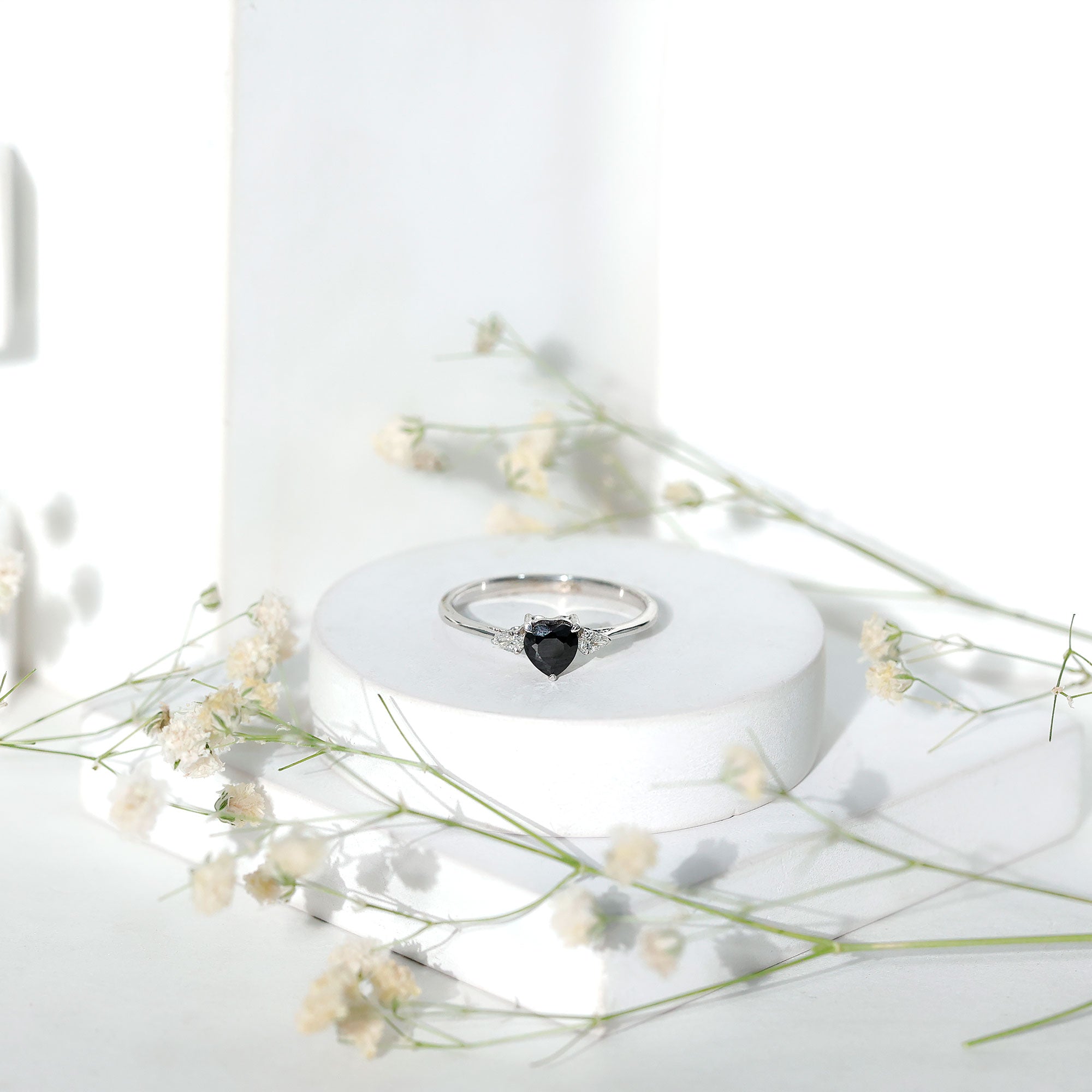 Certified Lab Grown Black Diamond Heart Promise Ring with White Diamond AAAA ( Synthetic ) - Rosec Jewels