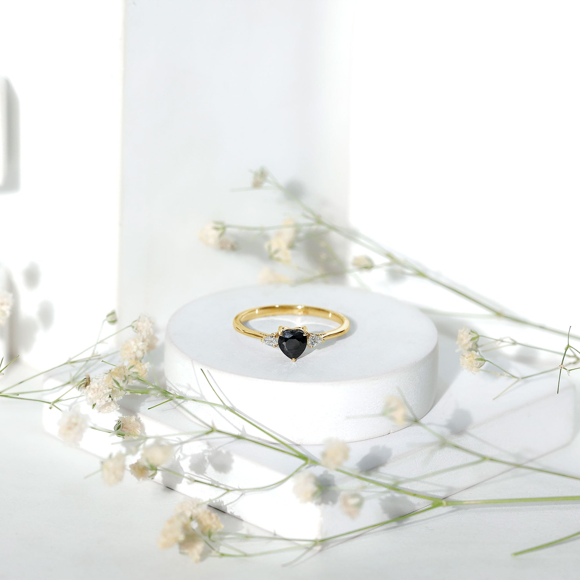 Certified Lab Grown Black Diamond Heart Promise Ring with White Diamond AAAA ( Synthetic ) - Rosec Jewels