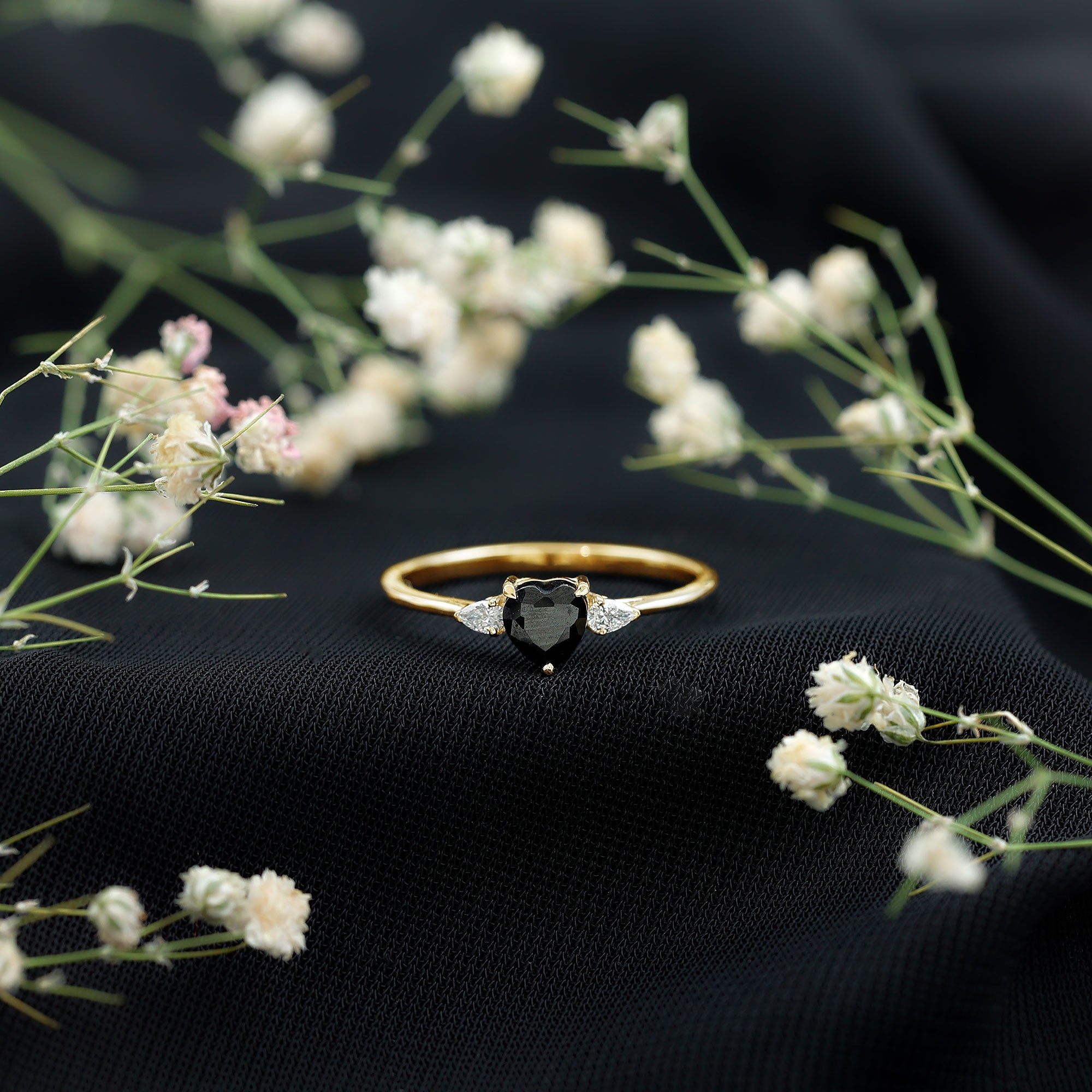 Certified Lab Grown Black Diamond Heart Promise Ring with White Diamond AAAA ( Synthetic ) - Rosec Jewels