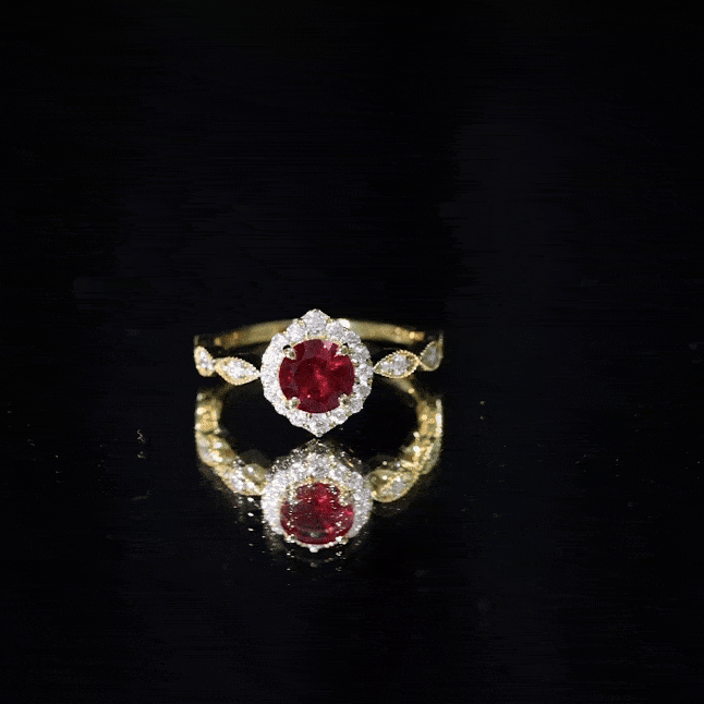 Vintage Style 1.3 Carat Lab Grown Ruby Engagement Ring with Diamond AAAA - Rosec Jewels