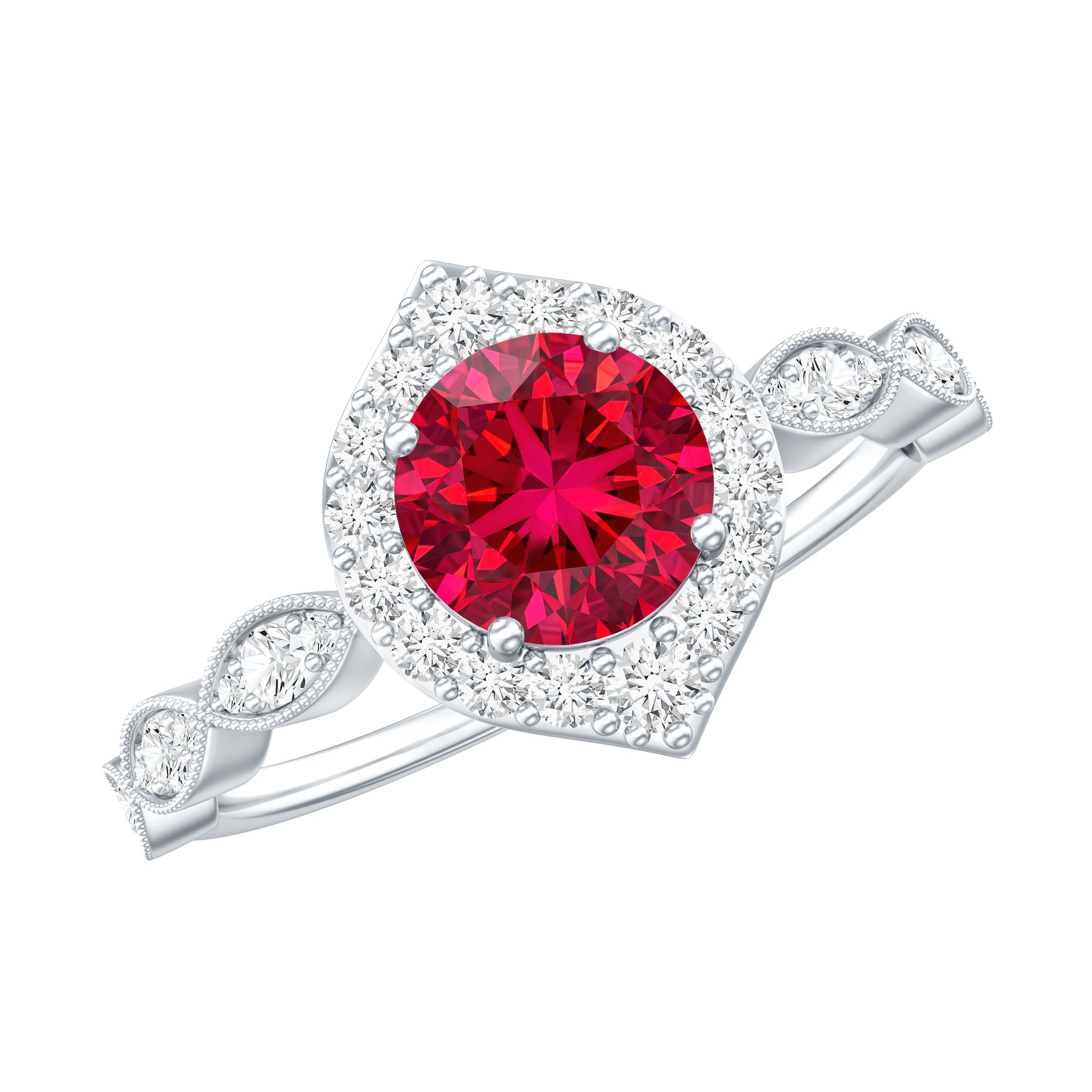 Rosec Jewels-Vintage Style 1.3 Carat Lab Grown Ruby Engagement Ring with Diamond