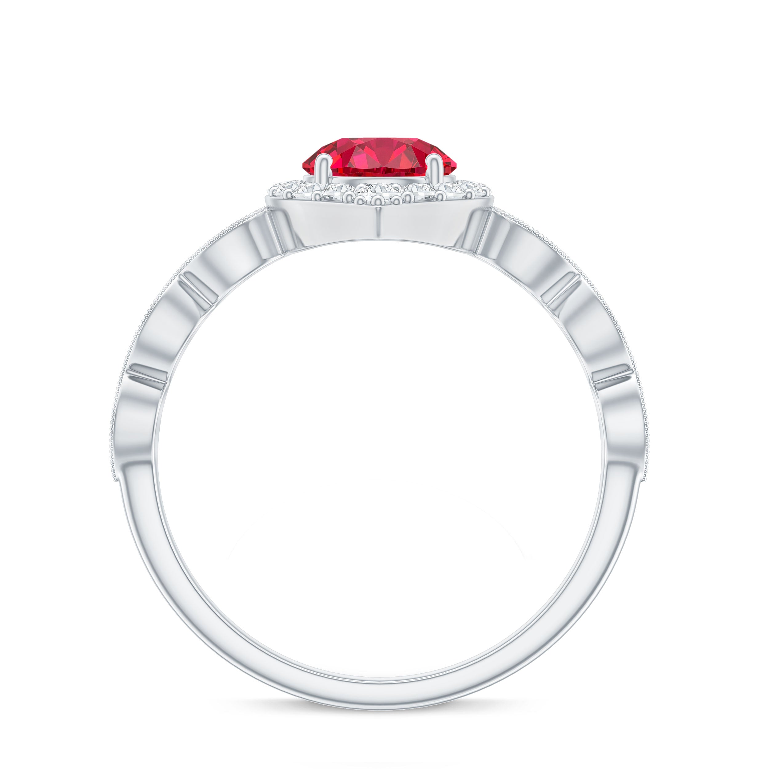 Vintage Style 1.3 Carat Lab Grown Ruby Engagement Ring with Diamond AAAA - Rosec Jewels