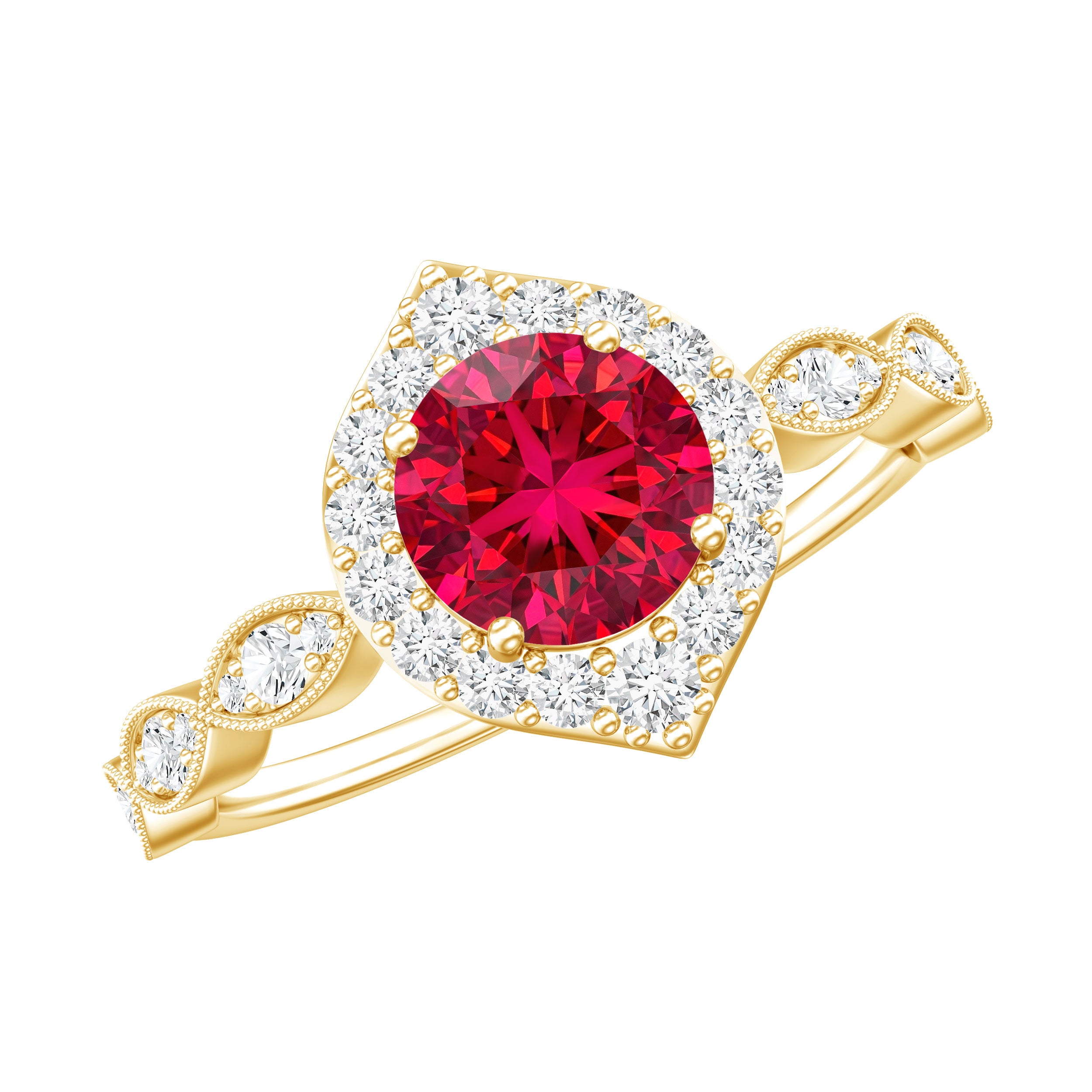 Vintage Style 1.3 Carat Lab Grown Ruby Engagement Ring with Diamond AAAA - Rosec Jewels