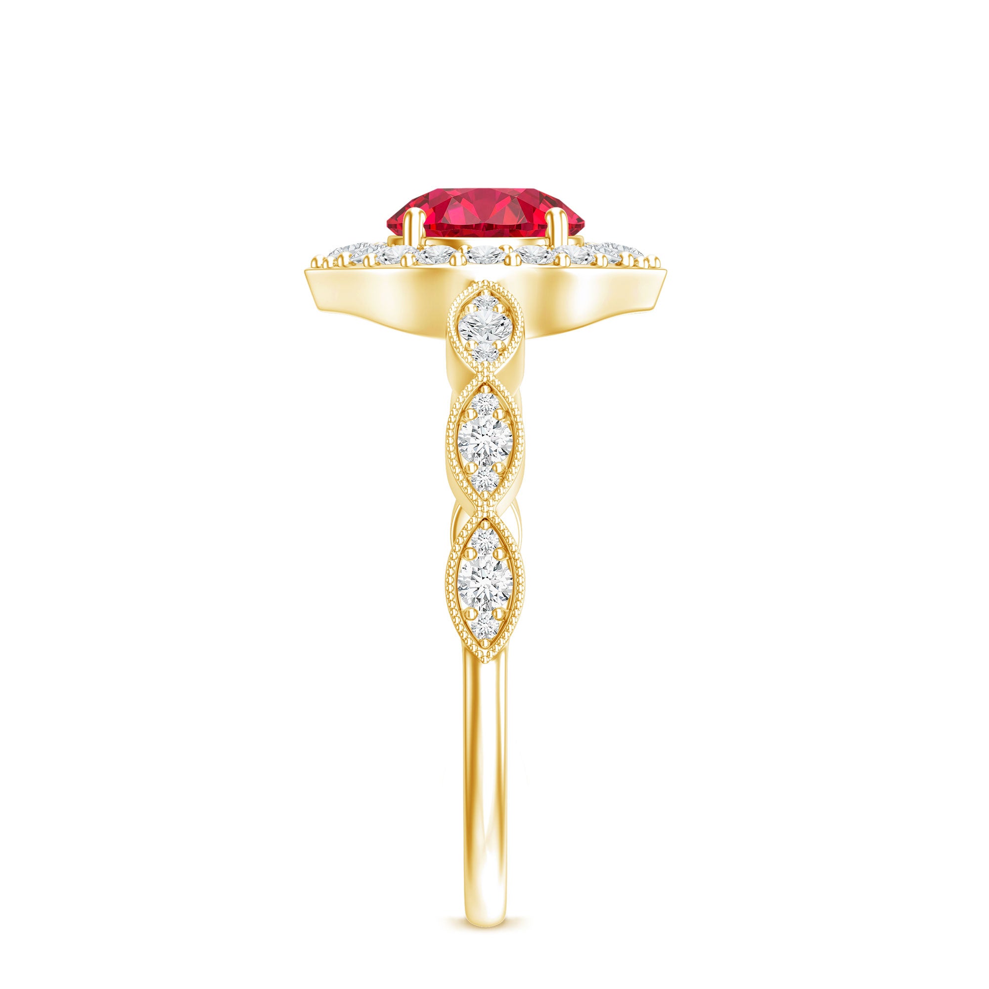 Vintage Style 1.3 Carat Lab Grown Ruby Engagement Ring with Diamond AAAA - Rosec Jewels