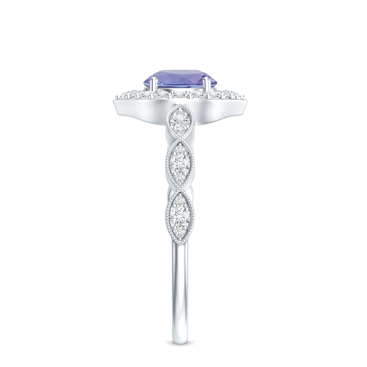 Real 0.54 Carat Tanzanite Vintage Engagement Ring with Diamond AAA - Rosec Jewels