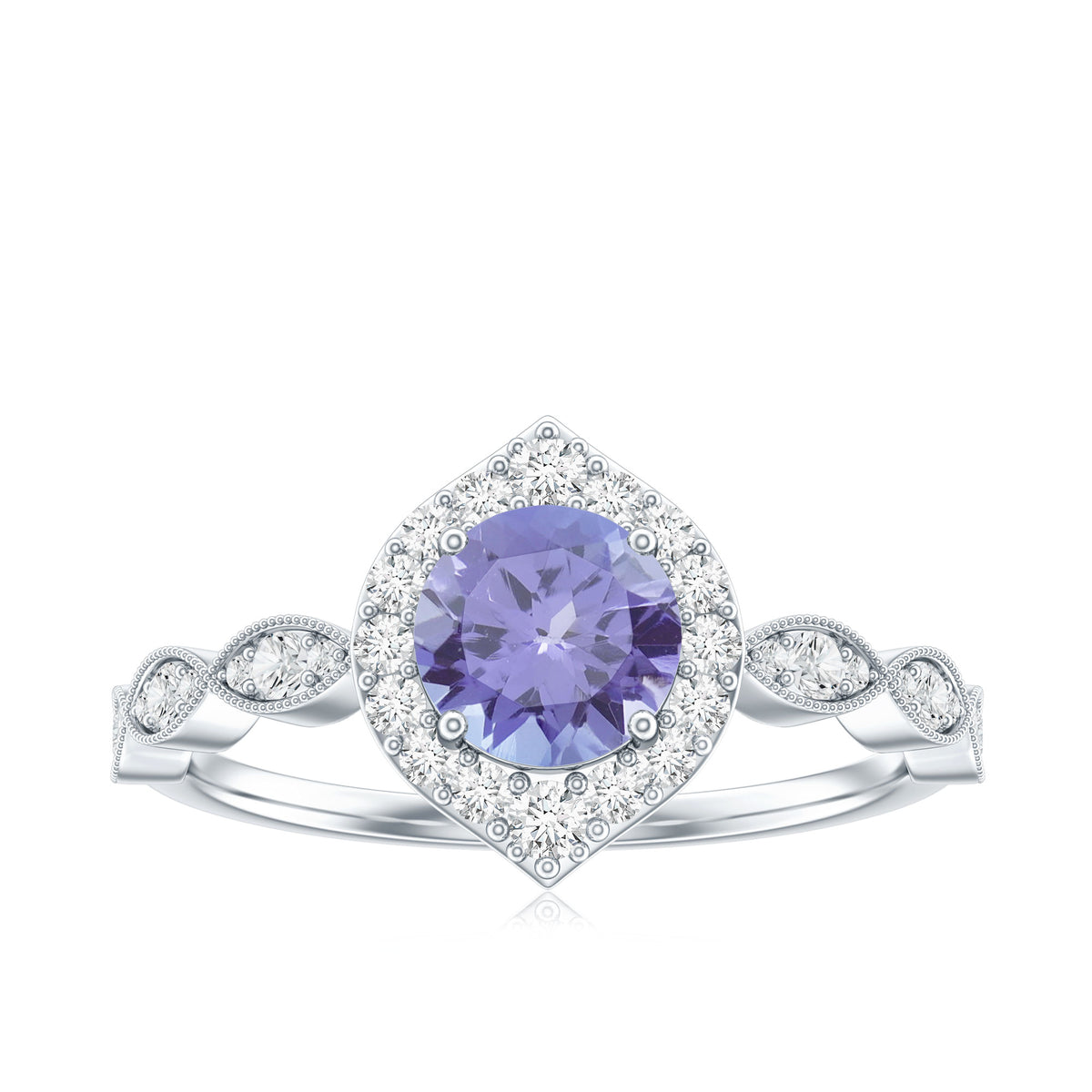 Real 0.54 Carat Tanzanite Vintage Engagement Ring with Diamond AAA - Rosec Jewels