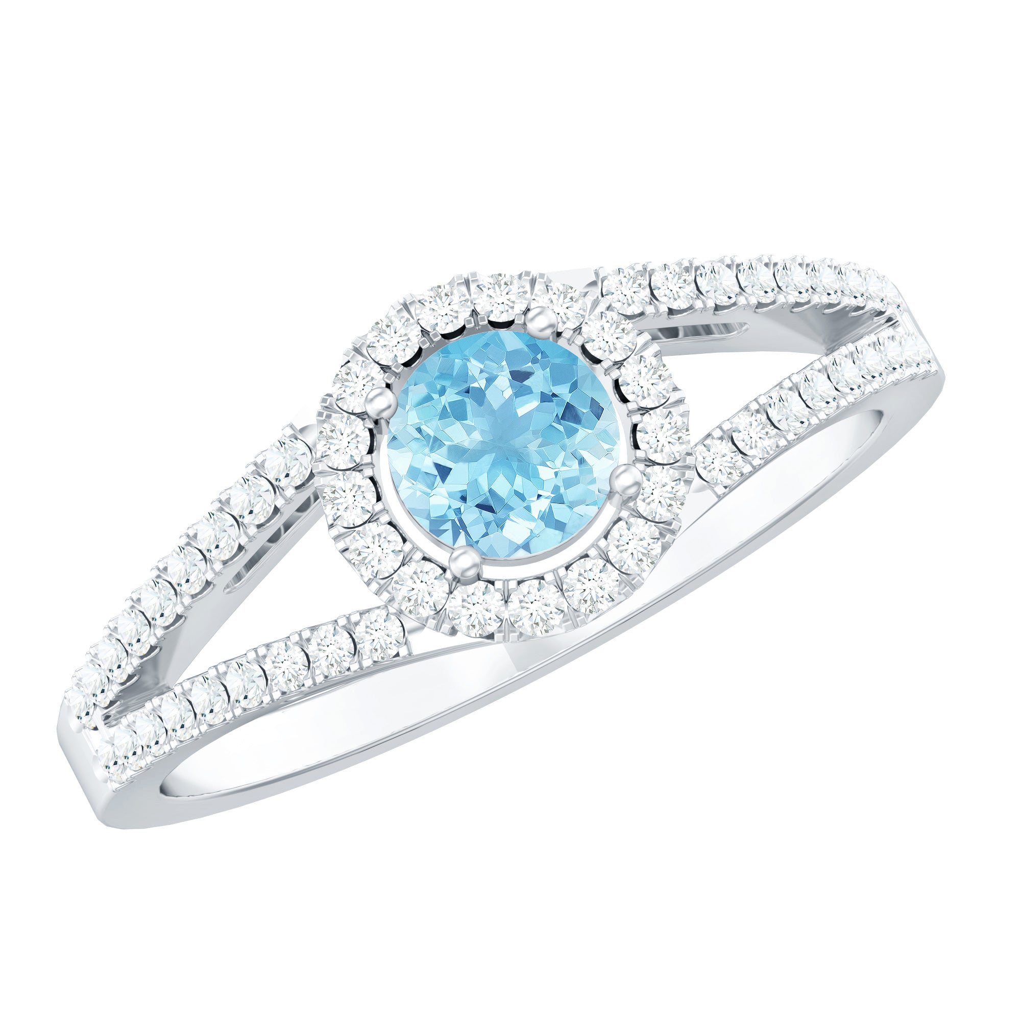 0.8 Carat Aquamarine and Diamond Split Shank Engagement Ring for Women AAA - Rosec Jewels