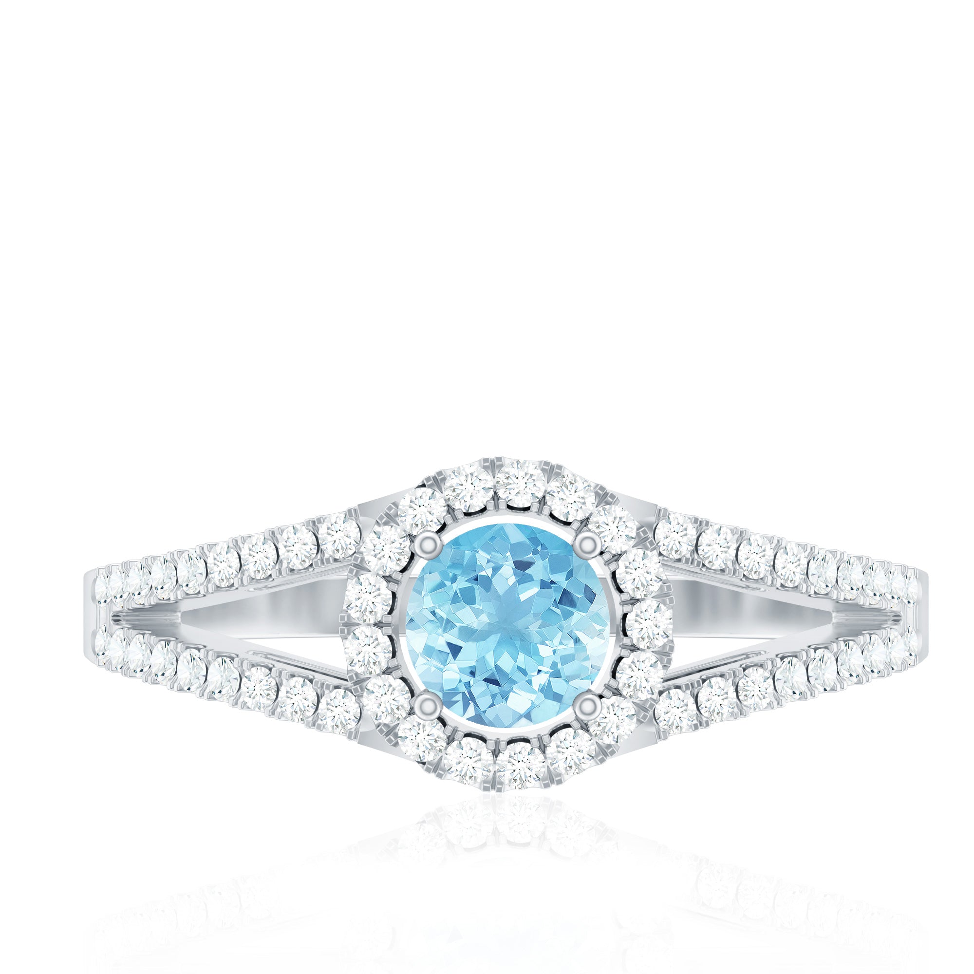 0.8 Carat Aquamarine and Diamond Split Shank Engagement Ring for Women AAA - Rosec Jewels