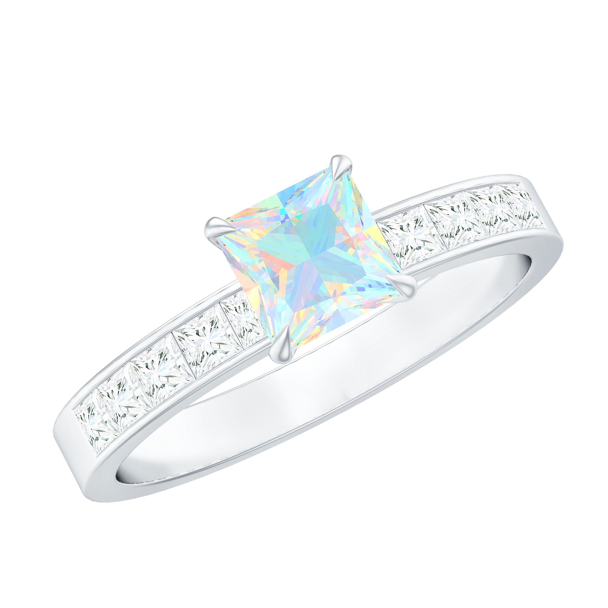 Certified Real Ethiopian Opal Princess Cut Engagement Ring with Diamond AAA - Rosec Jewels